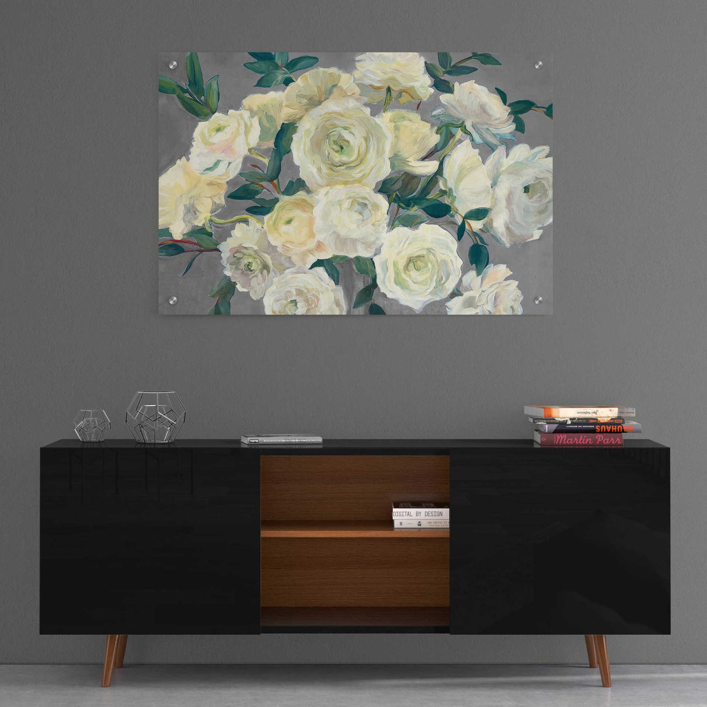 Epic Art 'Roses in Cobalt Vase Steel Gray ' by Marilyn Hageman, Acrylic Glass Wall Art,36x24