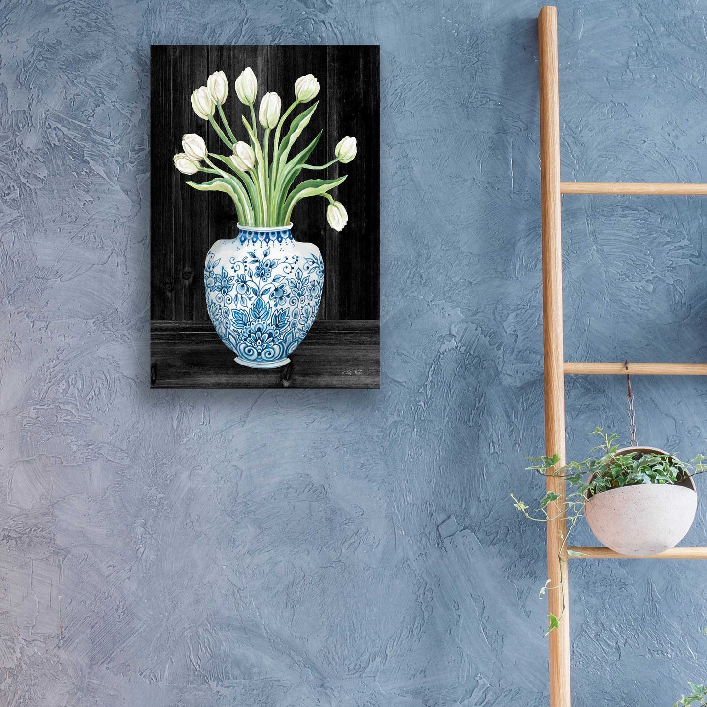 Epic Art 'Blue and White Tulips Black I' by Cindy Jacobs, Acrylic Glass Wall Art,16x24