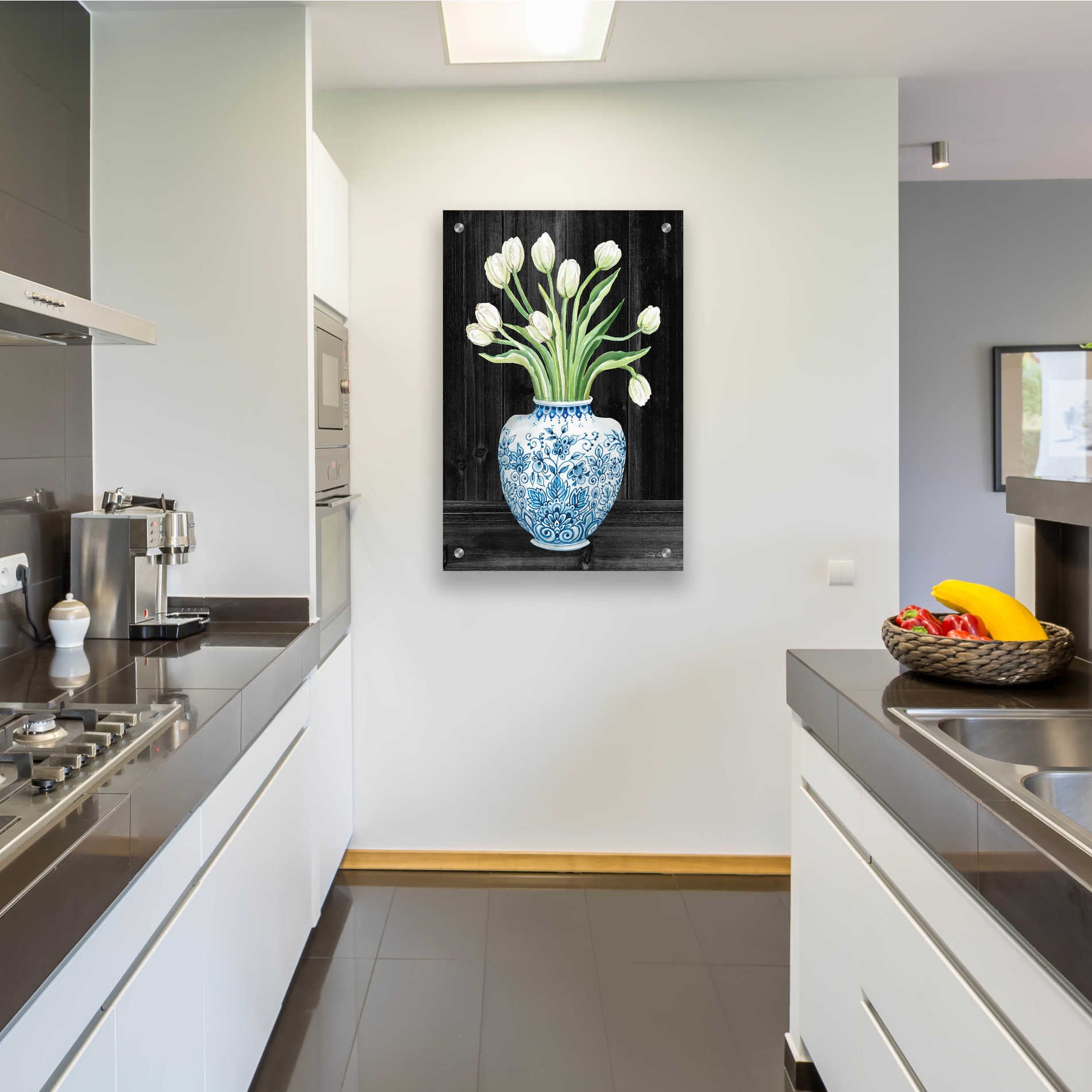 Epic Art 'Blue and White Tulips Black I' by Cindy Jacobs, Acrylic Glass Wall Art,24x36