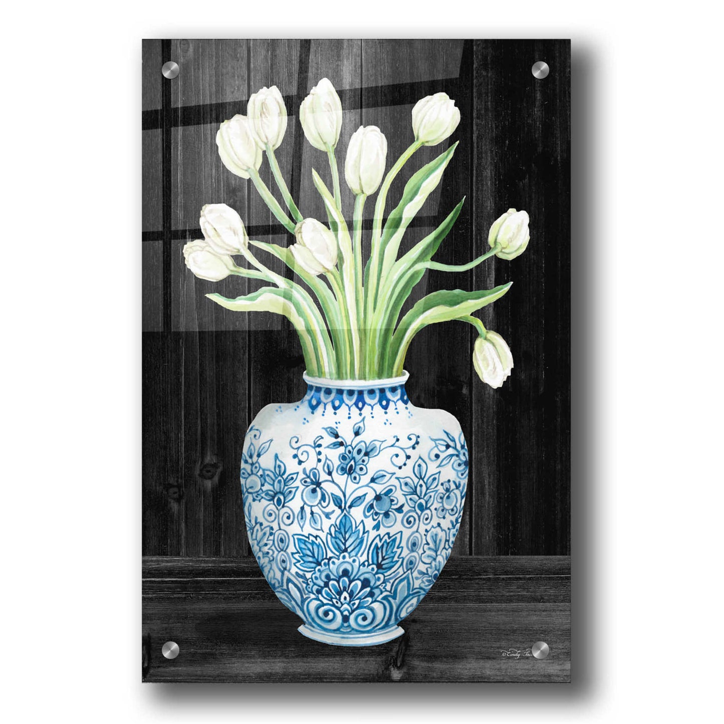 Epic Art 'Blue and White Tulips Black I' by Cindy Jacobs, Acrylic Glass Wall Art,24x36