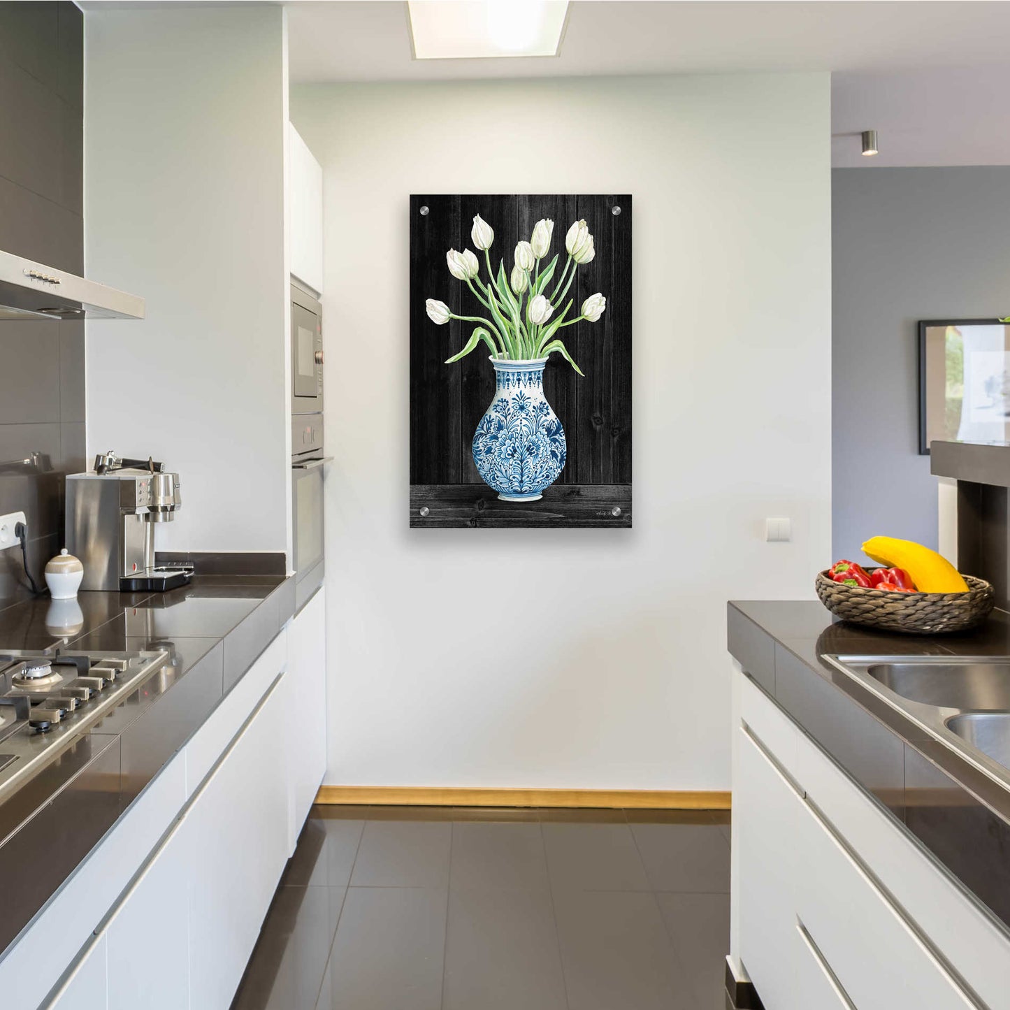 Epic Art 'Blue and White Tulips Black II' by Cindy Jacobs, Acrylic Glass Wall Art,24x36