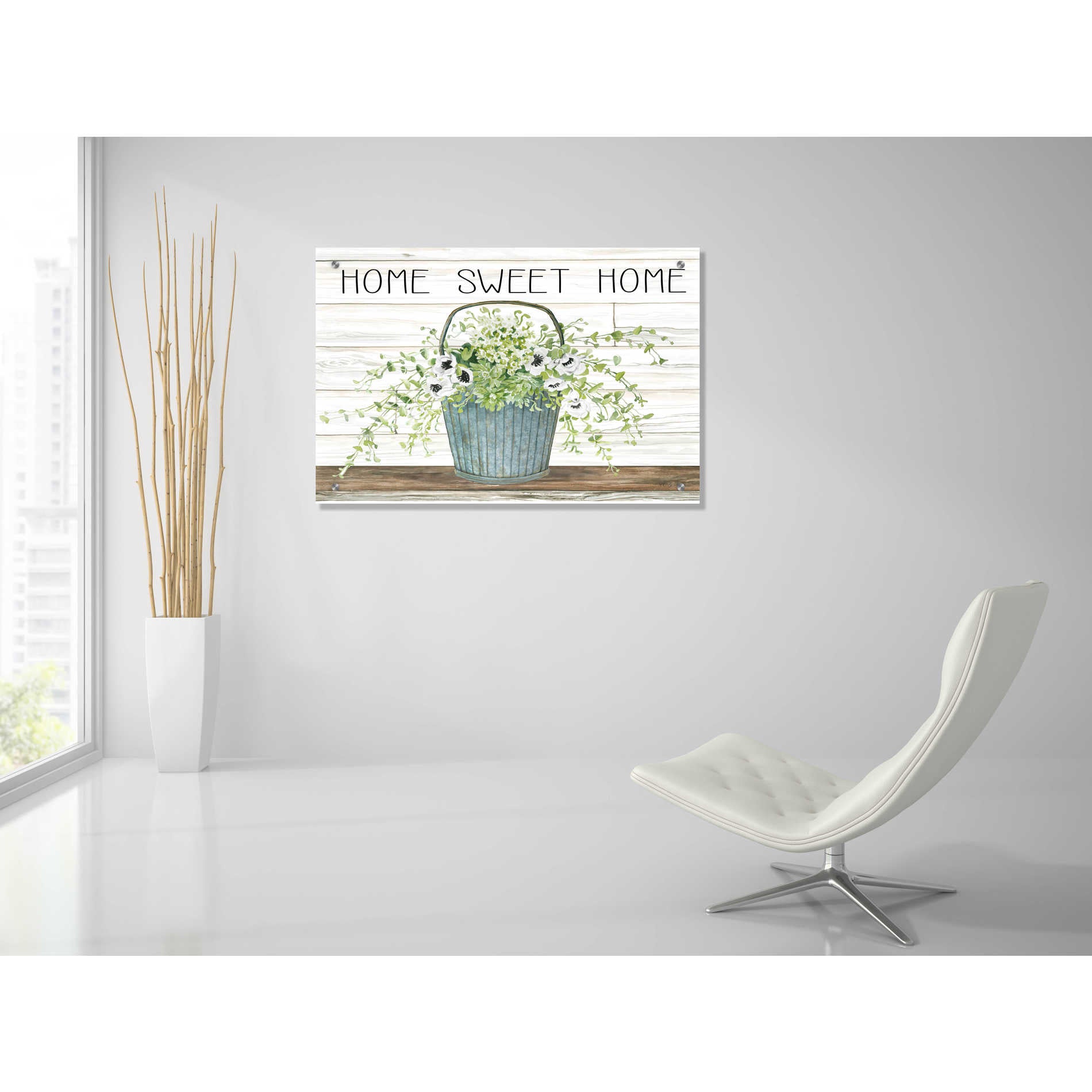 Epic Art 'Home Sweet Home Galvanized Bucket' by Cindy Jacobs, Acrylic Glass Wall Art,36x24