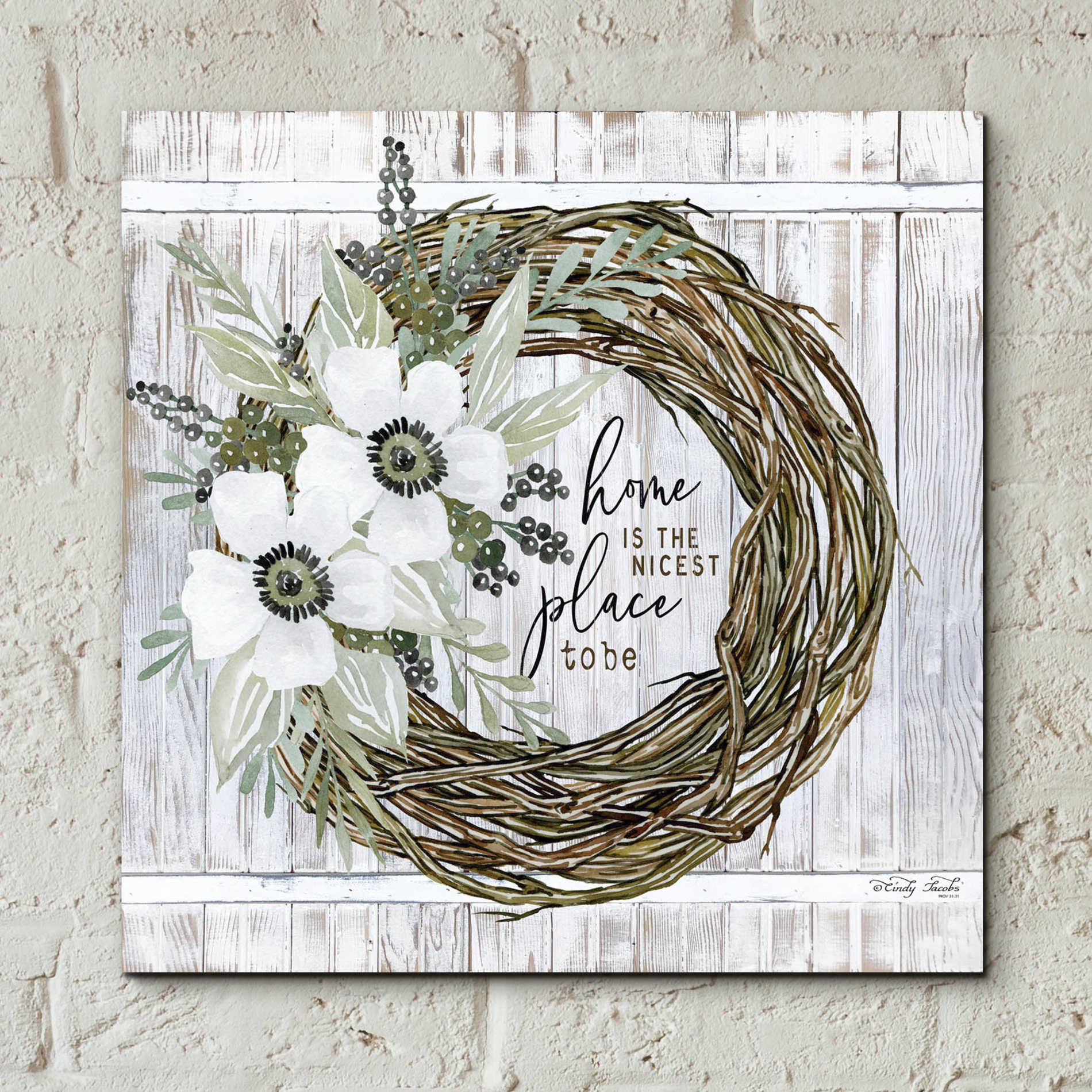 Epic Art 'Home is the Nicest Place to Be Wreath' by Cindy Jacobs, Acrylic Glass Wall Art,12x12