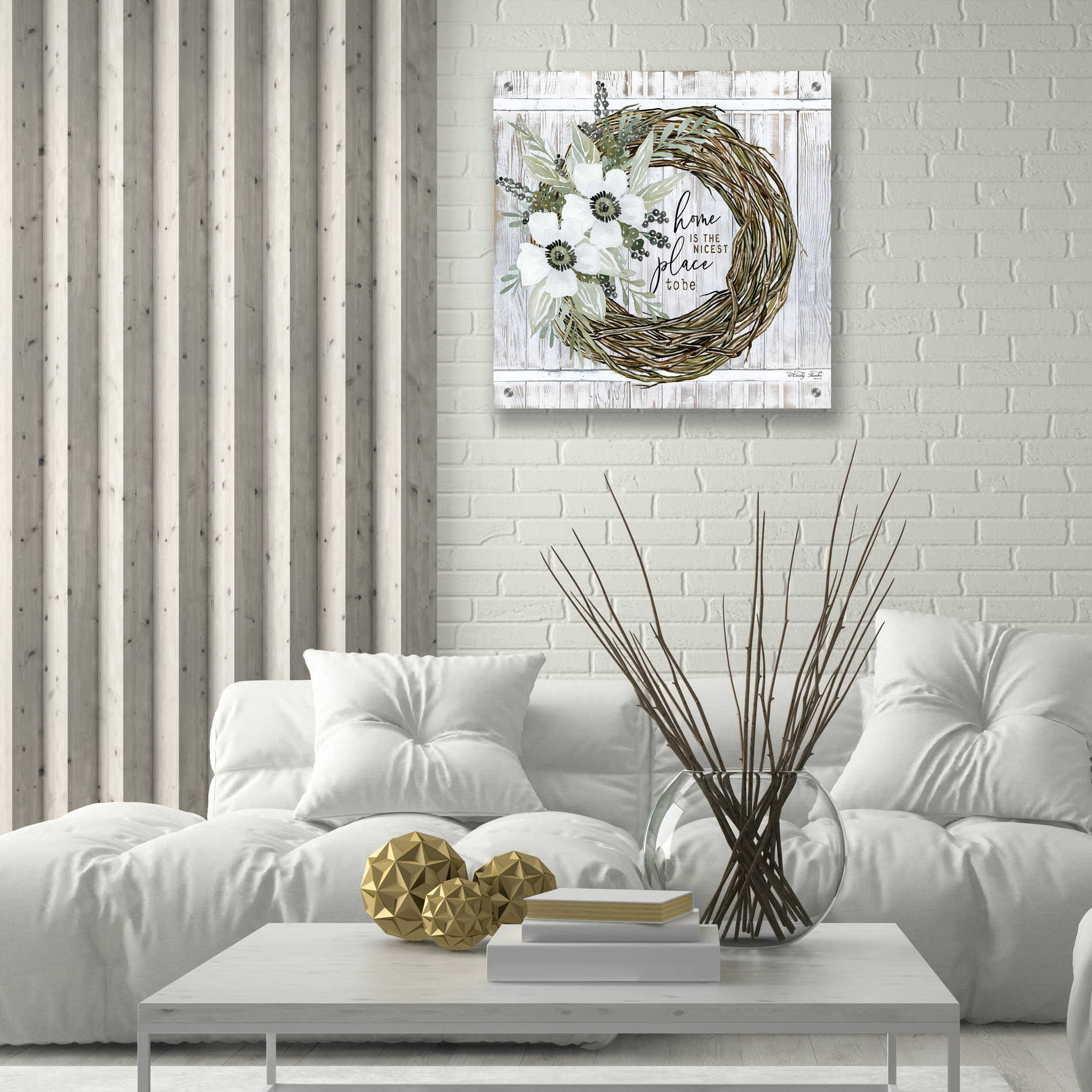 Epic Art 'Home is the Nicest Place to Be Wreath' by Cindy Jacobs, Acrylic Glass Wall Art,24x24