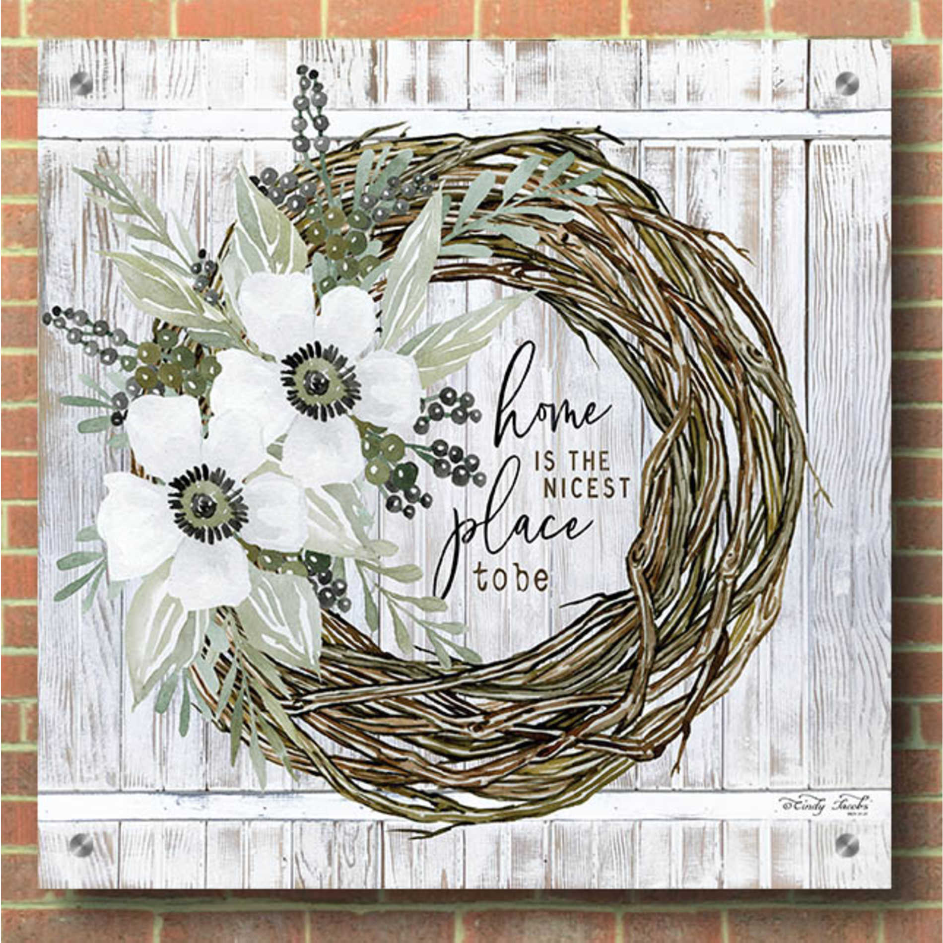 Epic Art 'Home is the Nicest Place to Be Wreath' by Cindy Jacobs, Acrylic Glass Wall Art,36x36