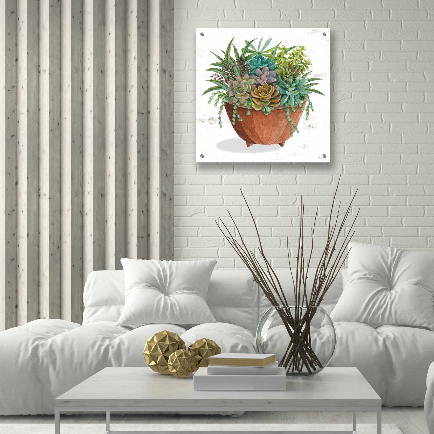 Epic Art 'Terracotta Succulents I' by Cindy Jacobs, Acrylic Glass Wall Art,24x24