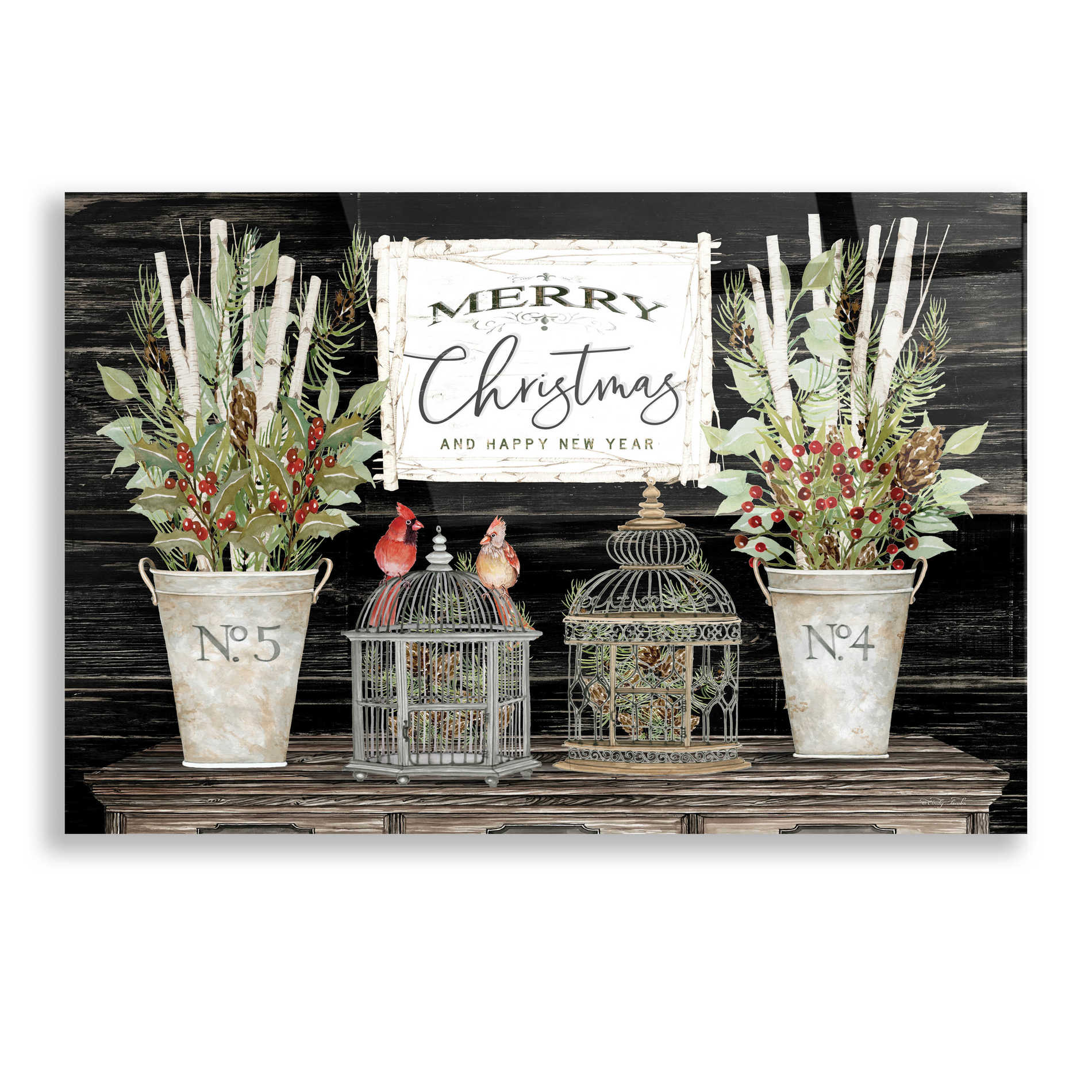 Epic Art 'Floral Merry Christmas' by Cindy Jacobs, Acrylic Glass Wall Art