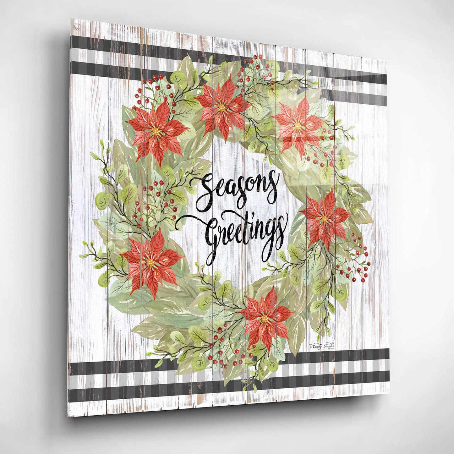 Epic Art 'Seasons Greetings Wreath' by Cindy Jacobs, Acrylic Glass Wall Art,12x12