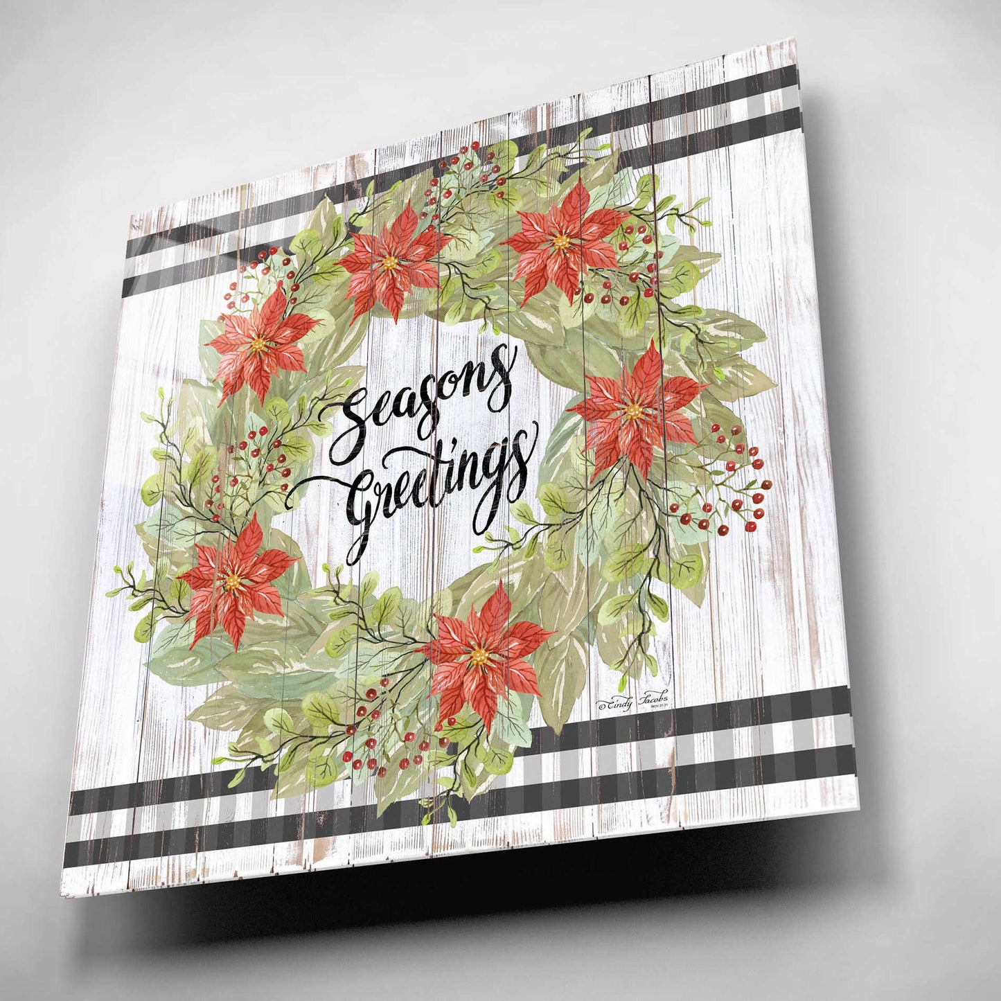 Epic Art 'Seasons Greetings Wreath' by Cindy Jacobs, Acrylic Glass Wall Art,12x12