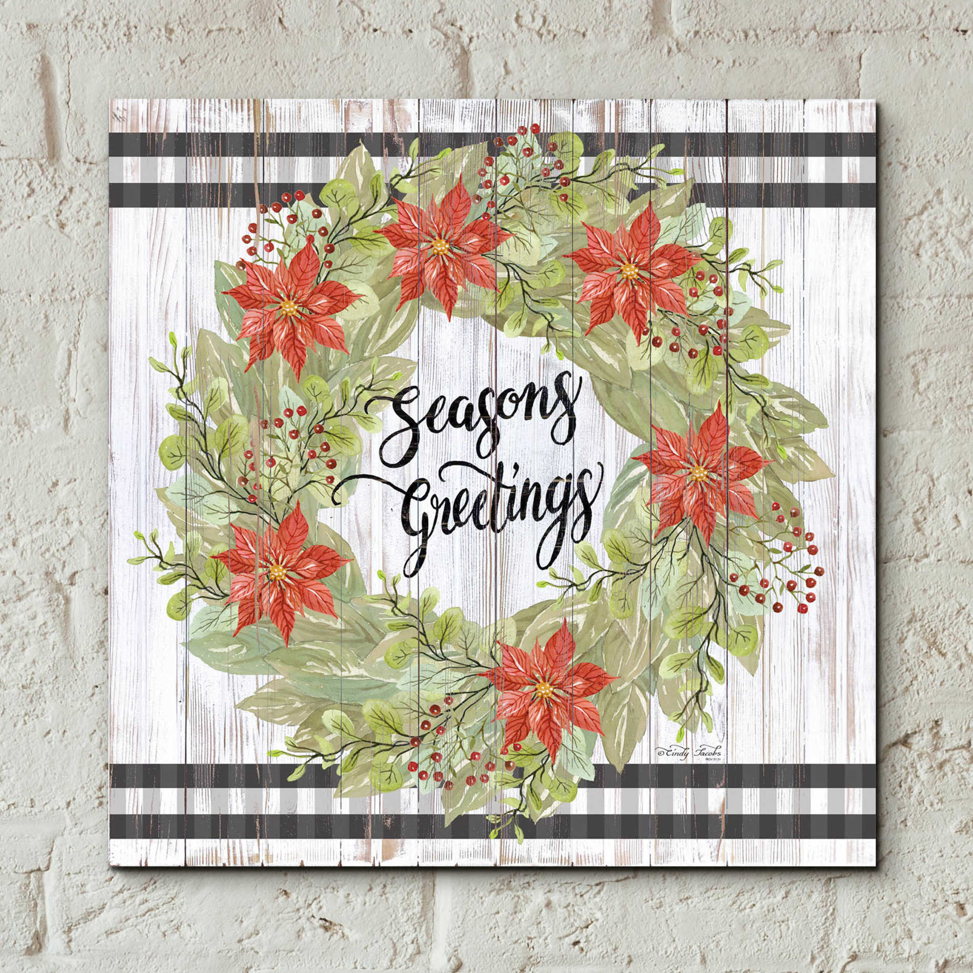 Epic Art 'Seasons Greetings Wreath' by Cindy Jacobs, Acrylic Glass Wall Art,12x12