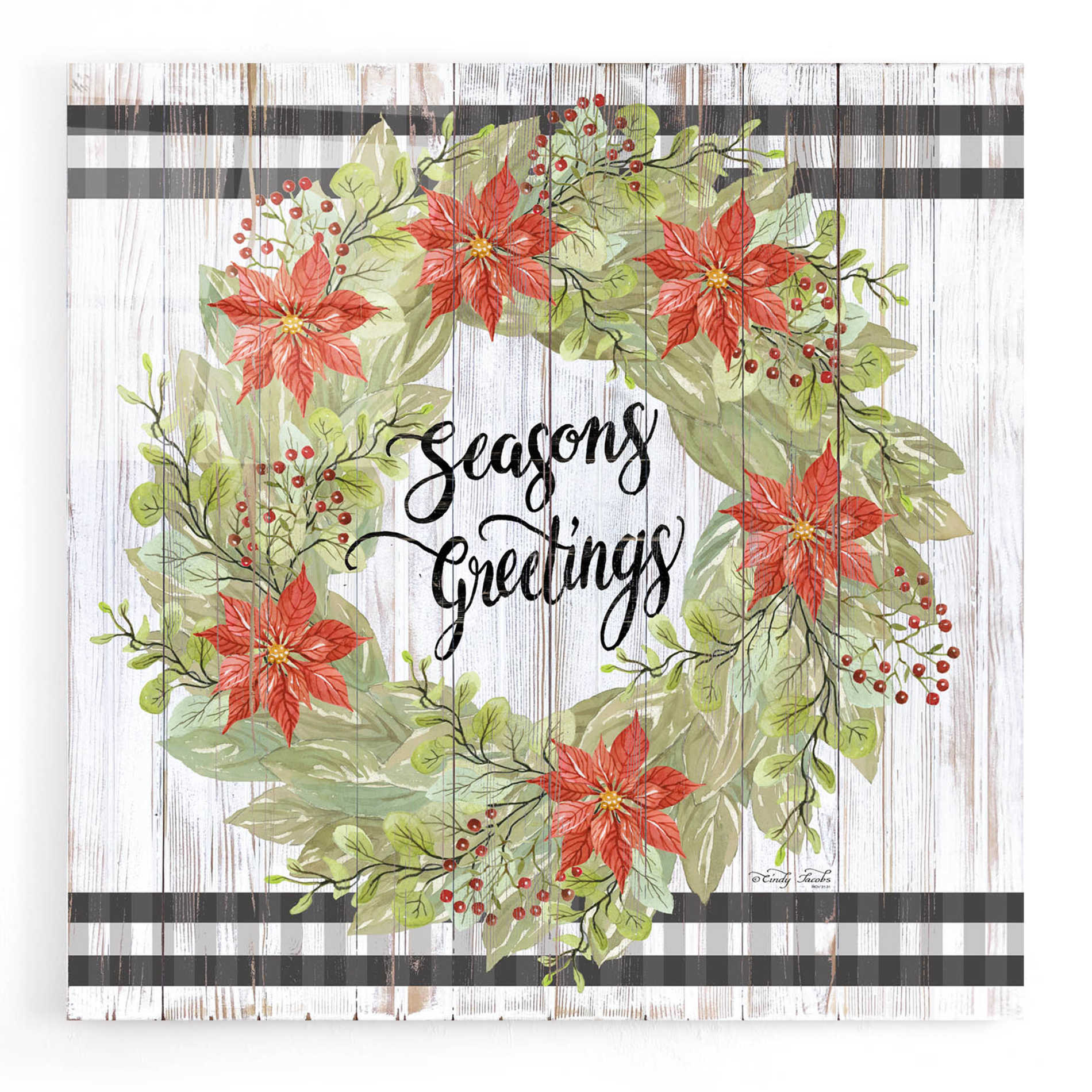 Epic Art 'Seasons Greetings Wreath' by Cindy Jacobs, Acrylic Glass Wall Art