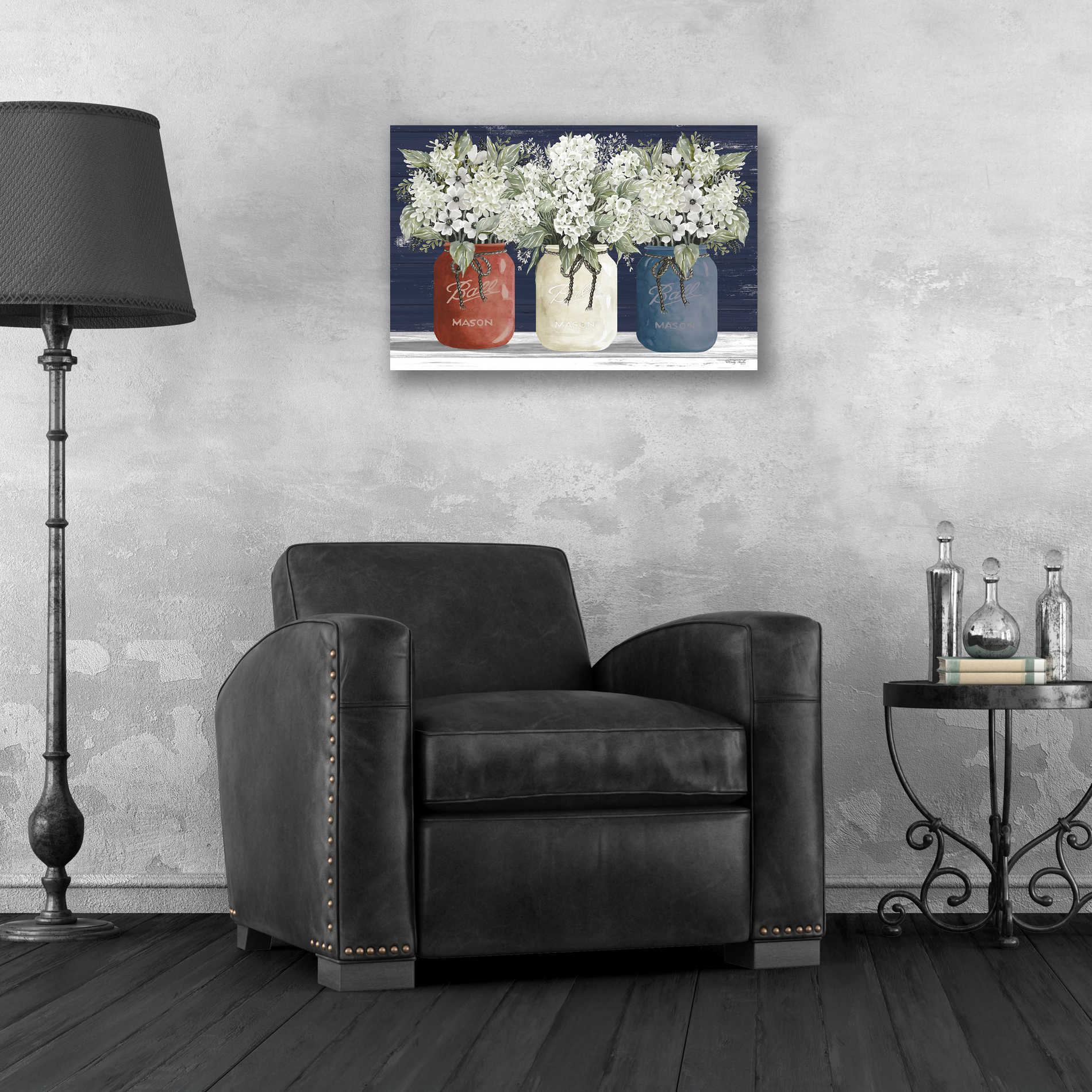 Epic Art 'Red, White & Blue Jar Trio' by Cindy Jacobs, Acrylic Glass Wall Art,24x16