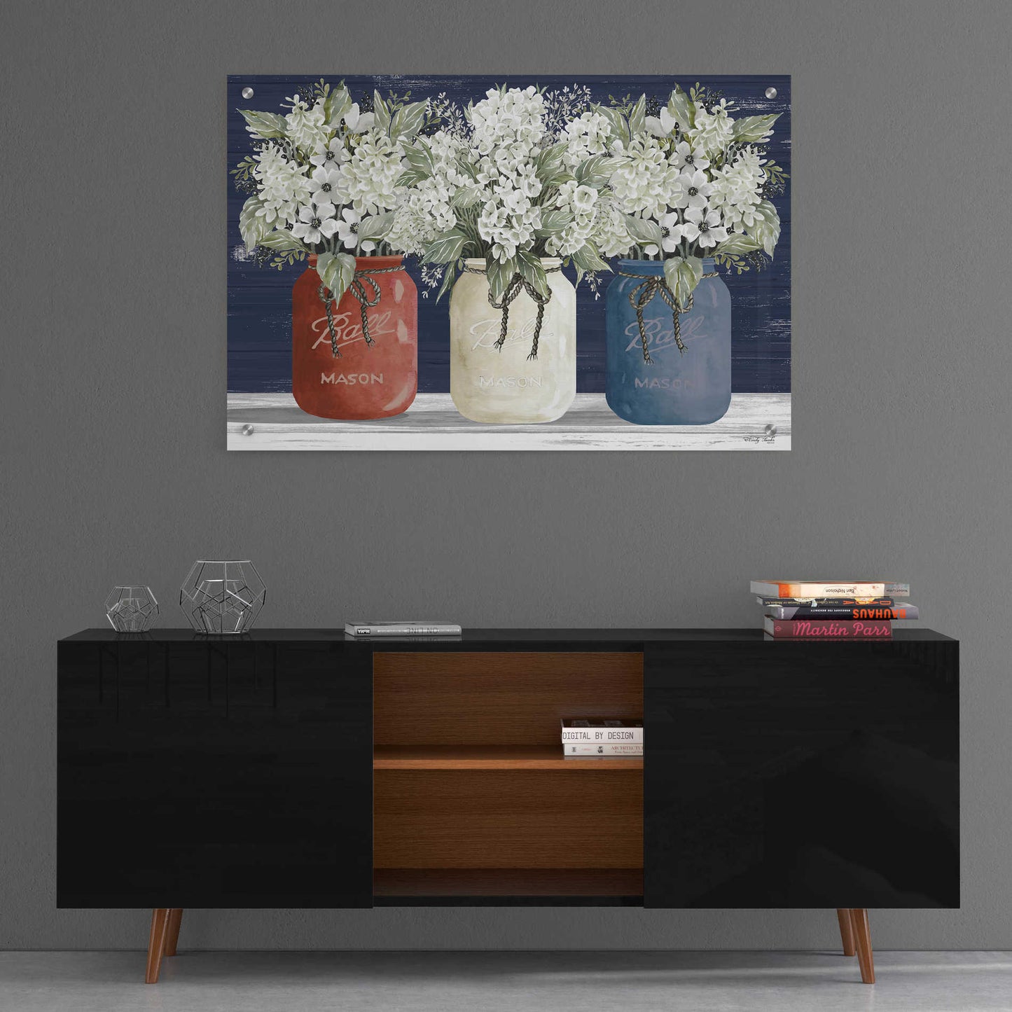 Epic Art 'Red, White & Blue Jar Trio' by Cindy Jacobs, Acrylic Glass Wall Art,36x24