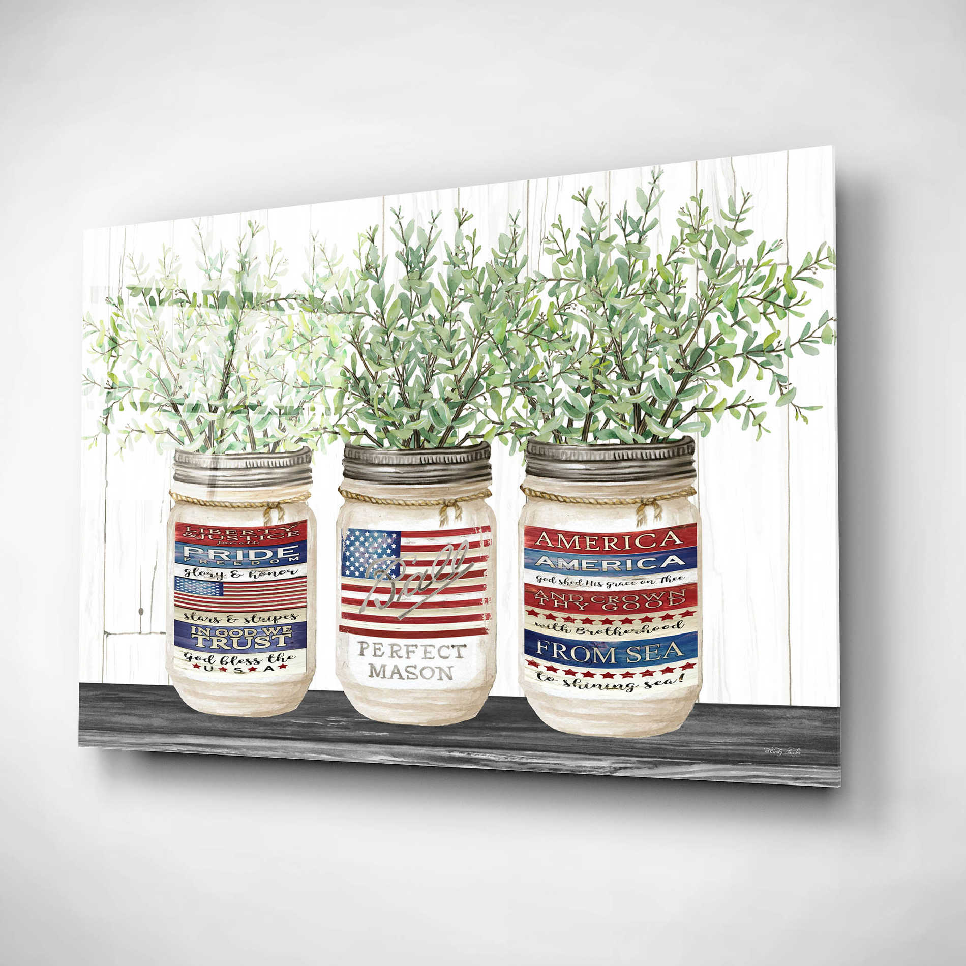 Epic Art 'Patriotic Glass Jar Trio I' by Cindy Jacobs, Acrylic Glass Wall Art,24x16