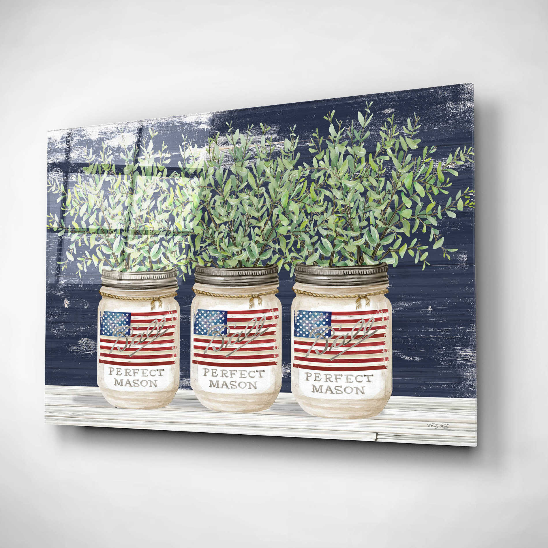 Epic Art 'Patriotic Glass Jar Trio II' by Cindy Jacobs, Acrylic Glass Wall Art,16x12