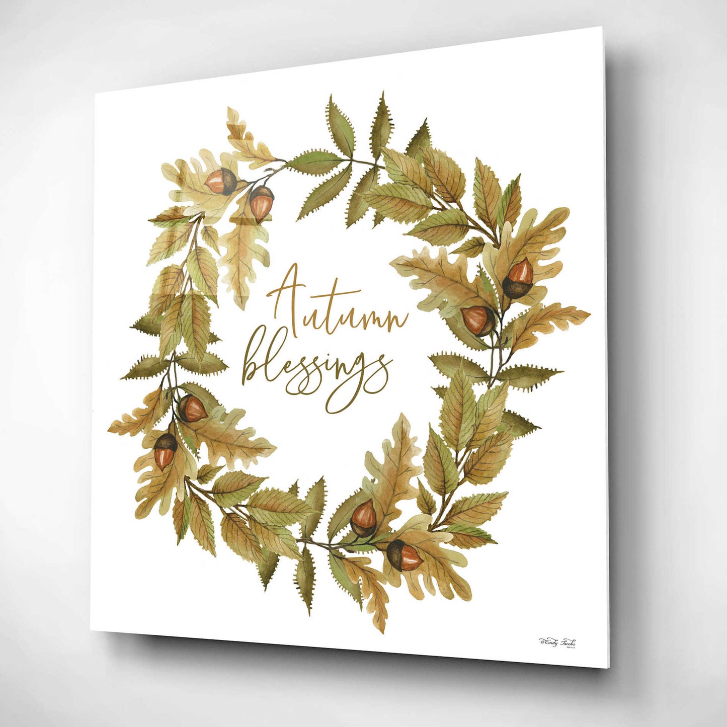 Epic Art 'Autumn Blessings Fall Wreath' by Cindy Jacobs, Acrylic Glass Wall Art,12x12