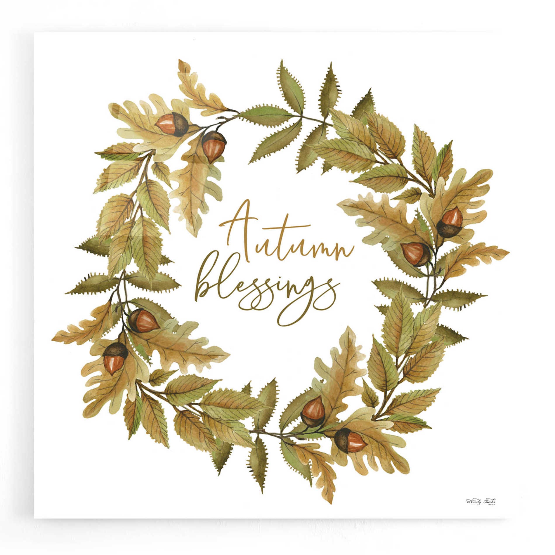 Epic Art 'Autumn Blessings Fall Wreath' by Cindy Jacobs, Acrylic Glass Wall Art,12x12