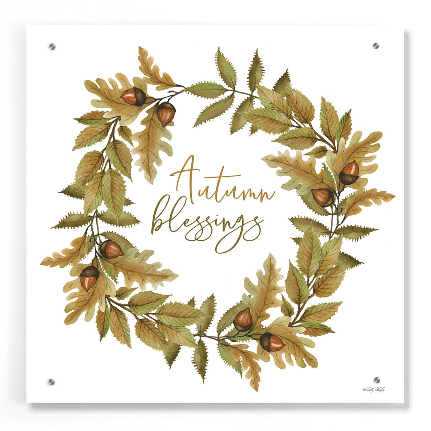 Epic Art 'Autumn Blessings Fall Wreath' by Cindy Jacobs, Acrylic Glass Wall Art,24x24