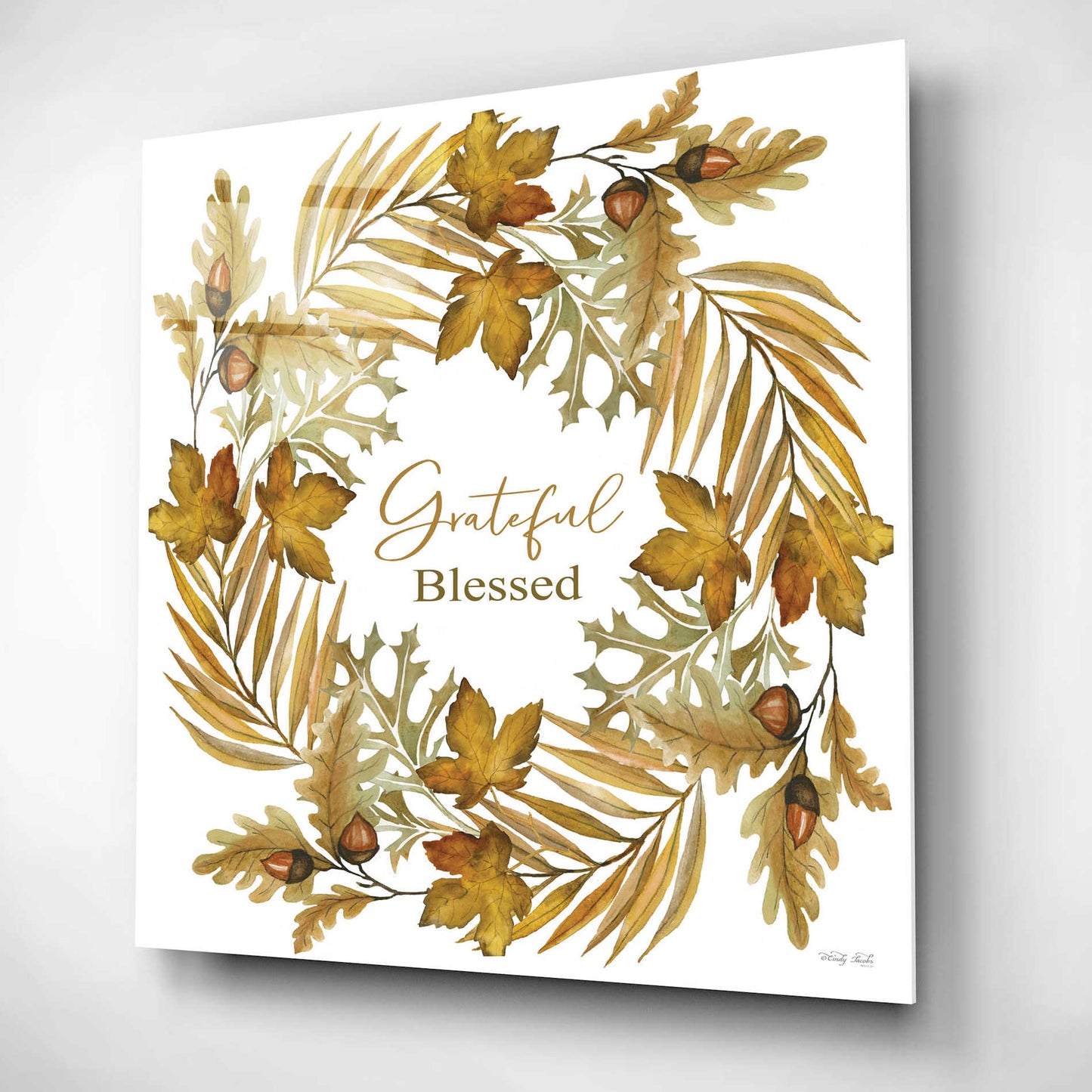 Epic Art 'Grateful Blessed Fall Wreath' by Cindy Jacobs, Acrylic Glass Wall Art,12x12