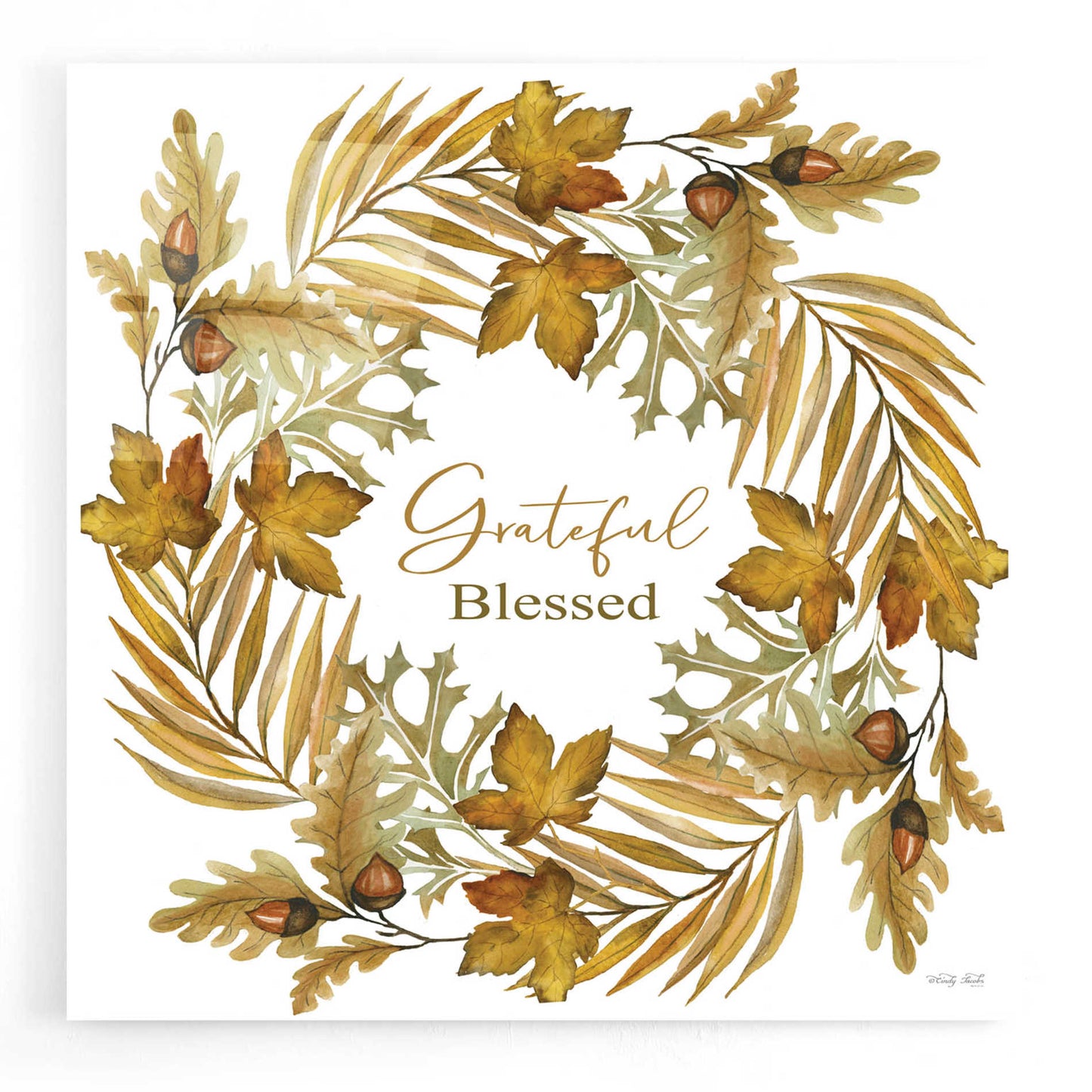 Epic Art 'Grateful Blessed Fall Wreath' by Cindy Jacobs, Acrylic Glass Wall Art,12x12