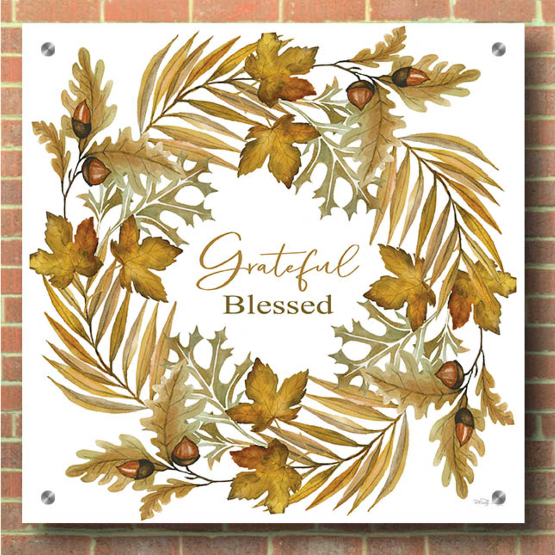 Epic Art 'Grateful Blessed Fall Wreath' by Cindy Jacobs, Acrylic Glass Wall Art,36x36