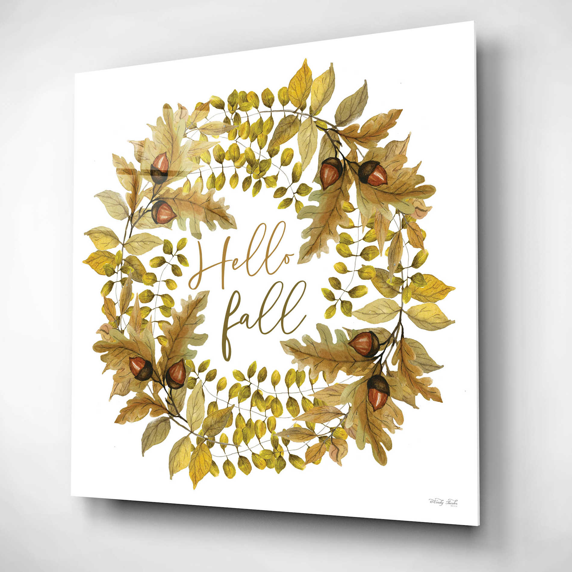 Epic Art 'Hello Fall Wreath' by Cindy Jacobs, Acrylic Glass Wall Art,12x12