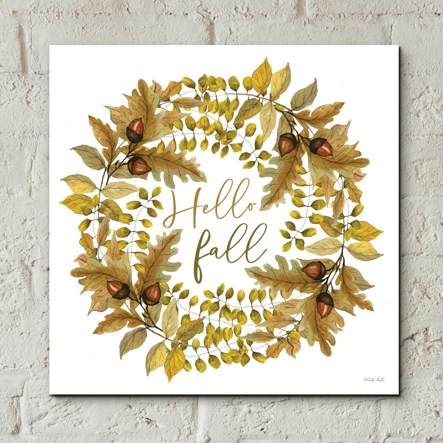 Epic Art 'Hello Fall Wreath' by Cindy Jacobs, Acrylic Glass Wall Art,12x12