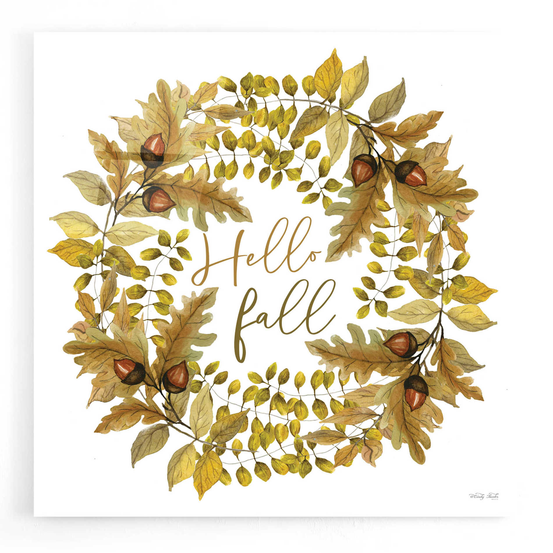 Epic Art 'Hello Fall Wreath' by Cindy Jacobs, Acrylic Glass Wall Art,12x12