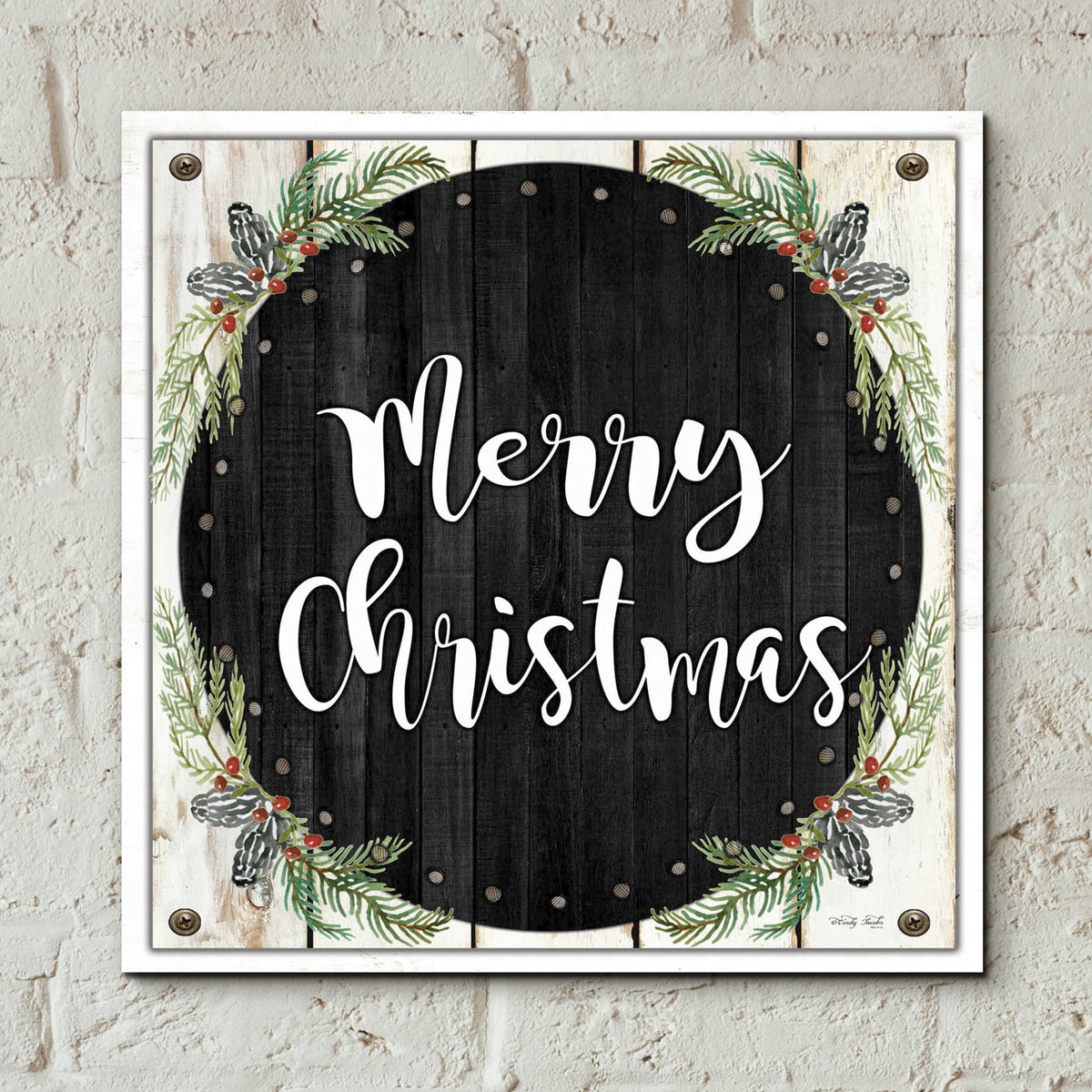 Epic Art 'Merry Christmas Wreath' by Cindy Jacobs, Acrylic Glass Wall Art,12x12