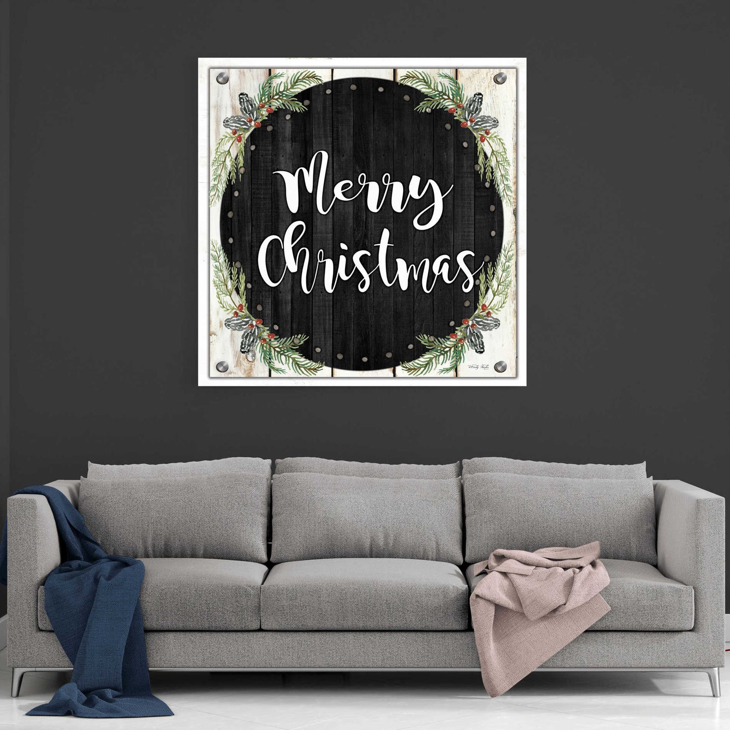Epic Art 'Merry Christmas Wreath' by Cindy Jacobs, Acrylic Glass Wall Art,36x36