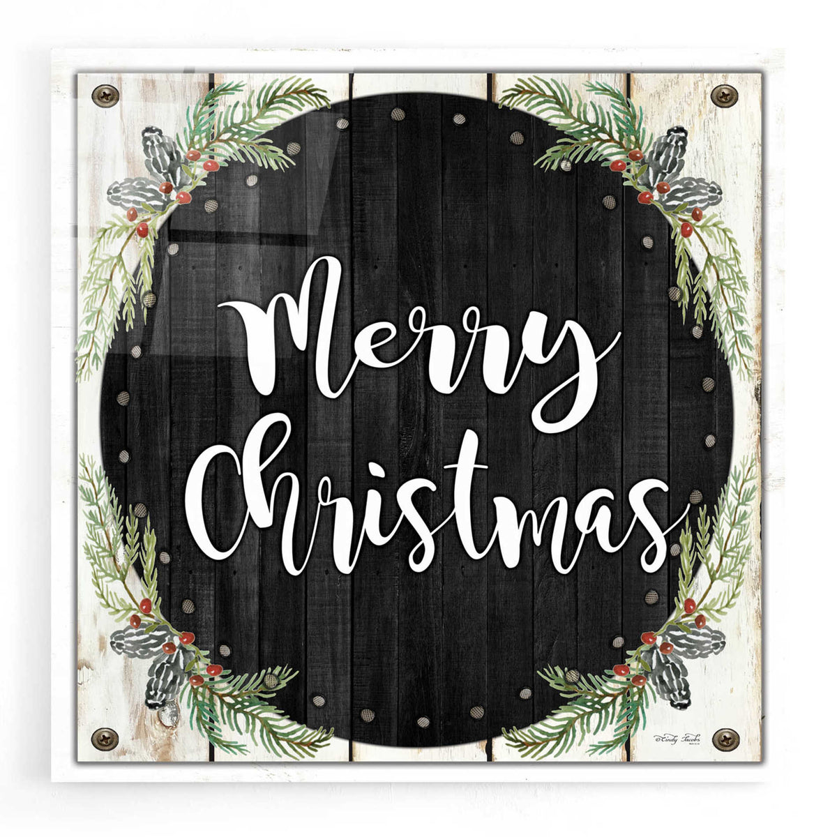 Epic Art 'Merry Christmas Wreath' by Cindy Jacobs, Acrylic Glass Wall Art
