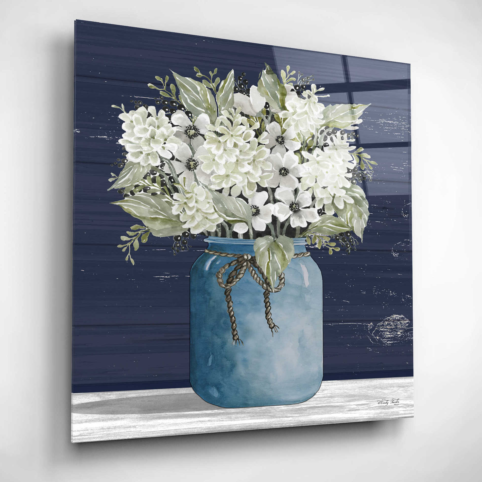 Epic Art 'White Flowers I' by Cindy Jacobs, Acrylic Glass Wall Art,12x12