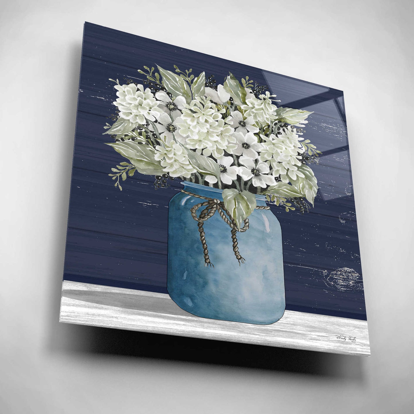 Epic Art 'White Flowers I' by Cindy Jacobs, Acrylic Glass Wall Art,12x12