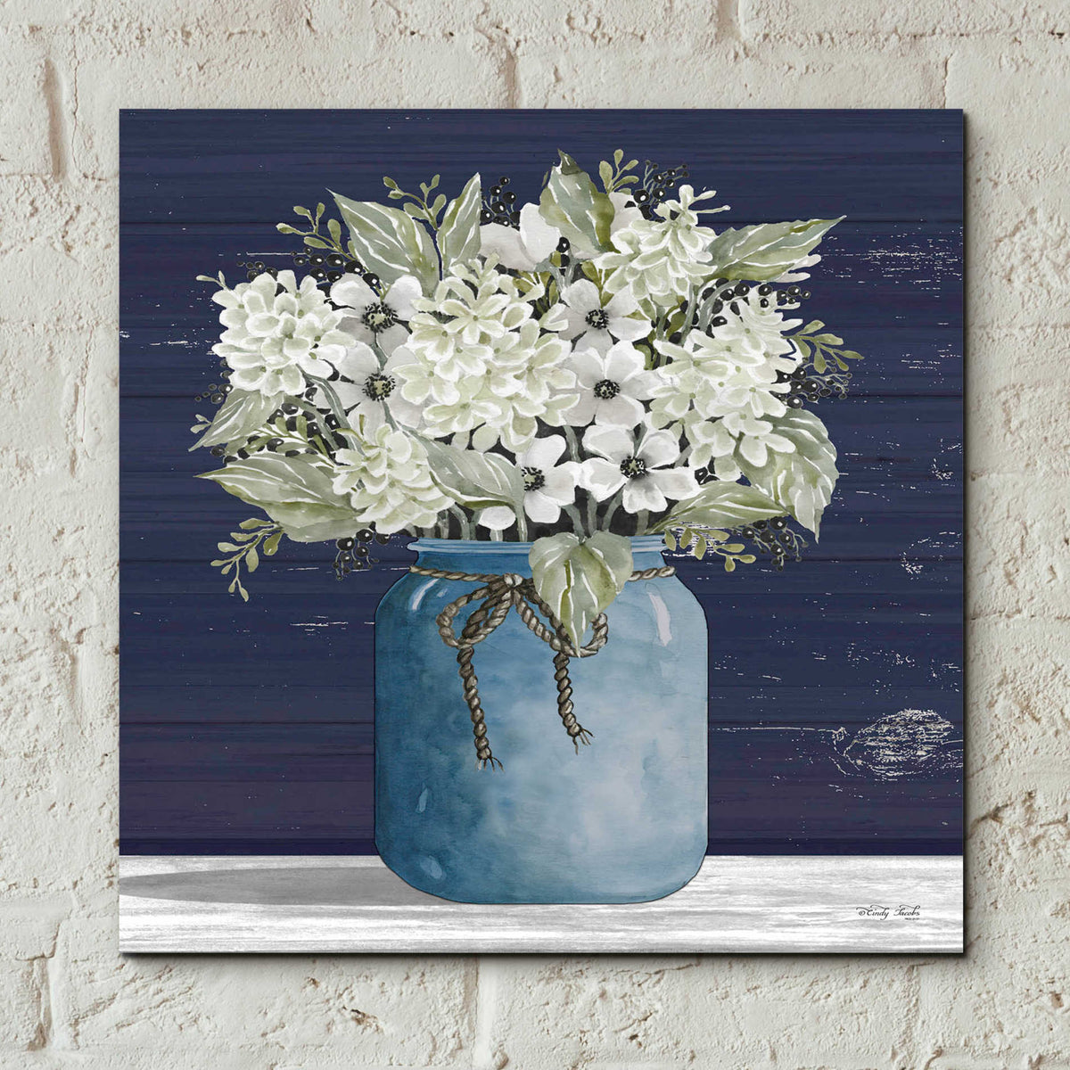 Epic Art 'White Flowers I' by Cindy Jacobs, Acrylic Glass Wall Art,12x12