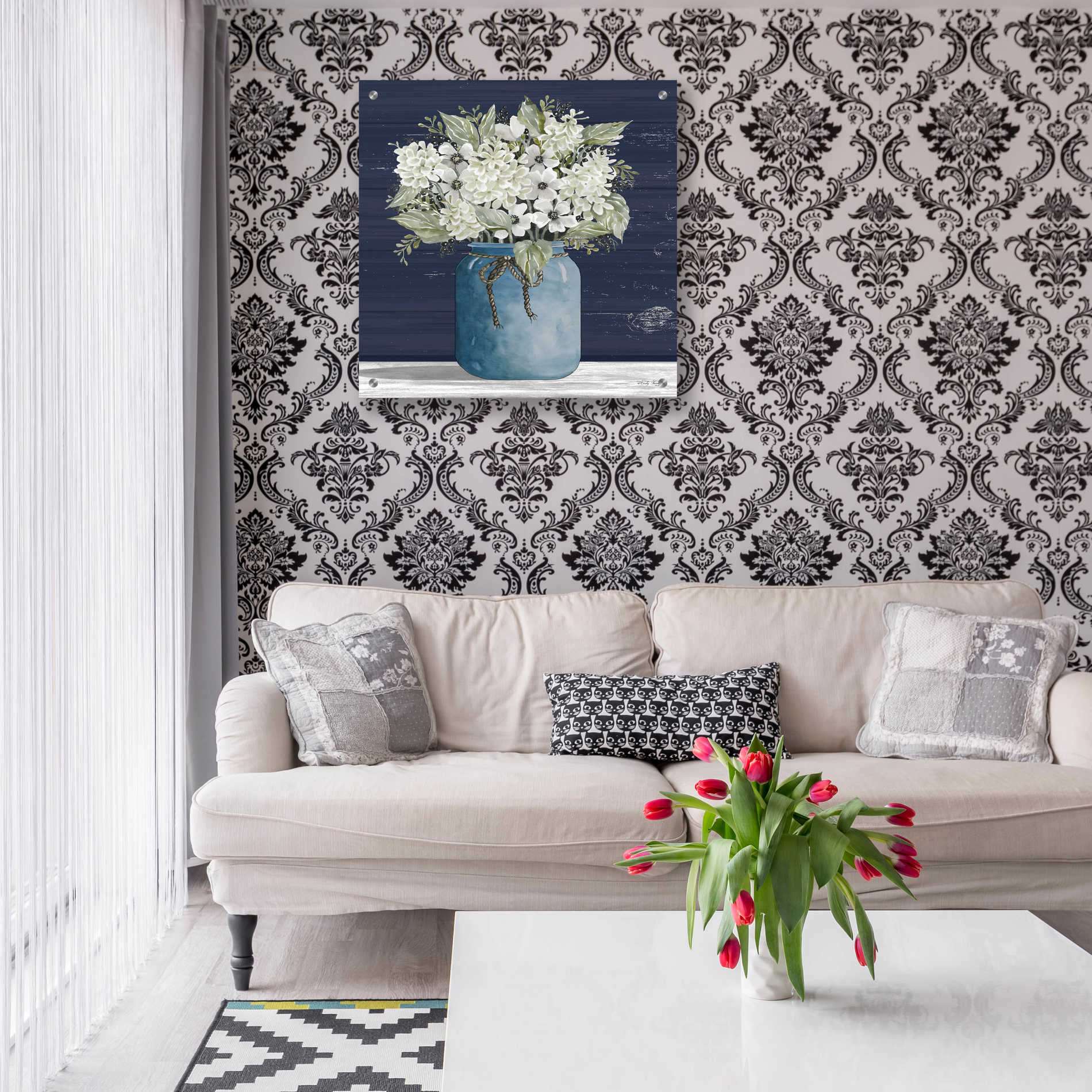 Epic Art 'White Flowers I' by Cindy Jacobs, Acrylic Glass Wall Art,24x24