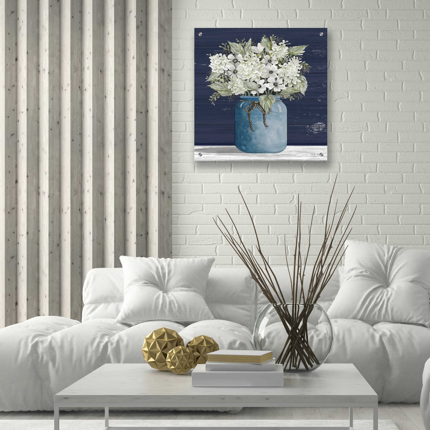 Epic Art 'White Flowers I' by Cindy Jacobs, Acrylic Glass Wall Art,24x24