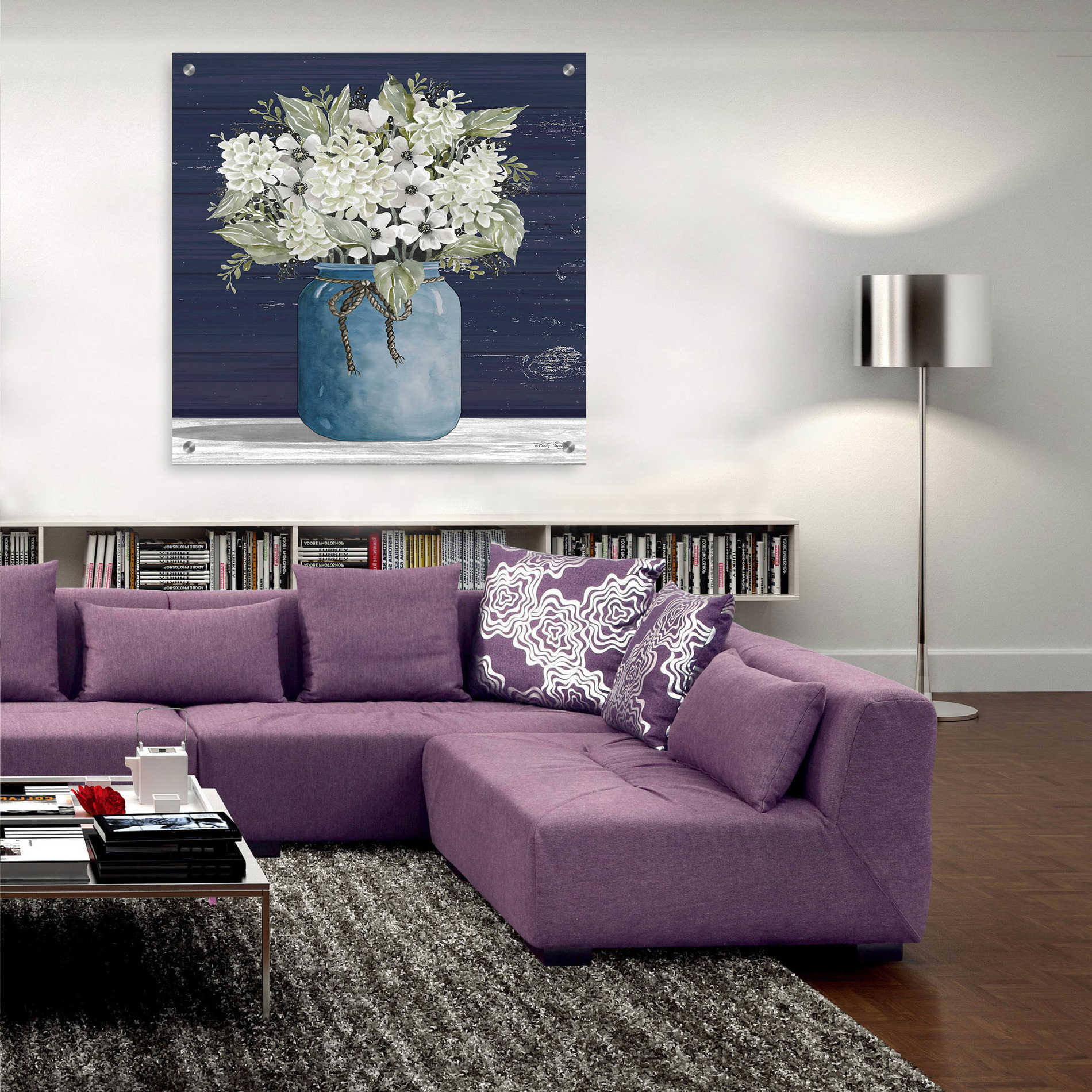 Epic Art 'White Flowers I' by Cindy Jacobs, Acrylic Glass Wall Art,36x36