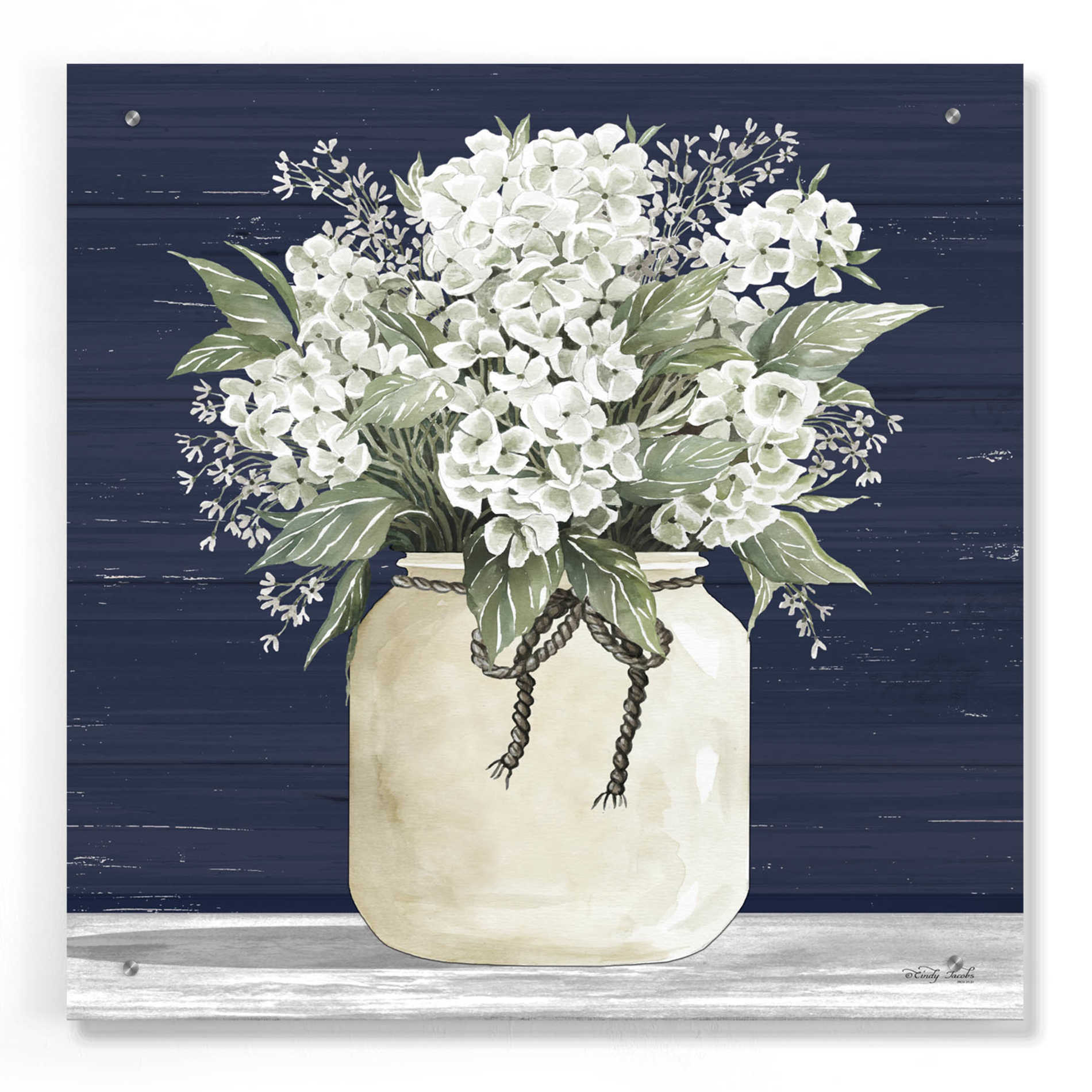 Epic Art 'White Flowers II' by Cindy Jacobs, Acrylic Glass Wall Art,24x24