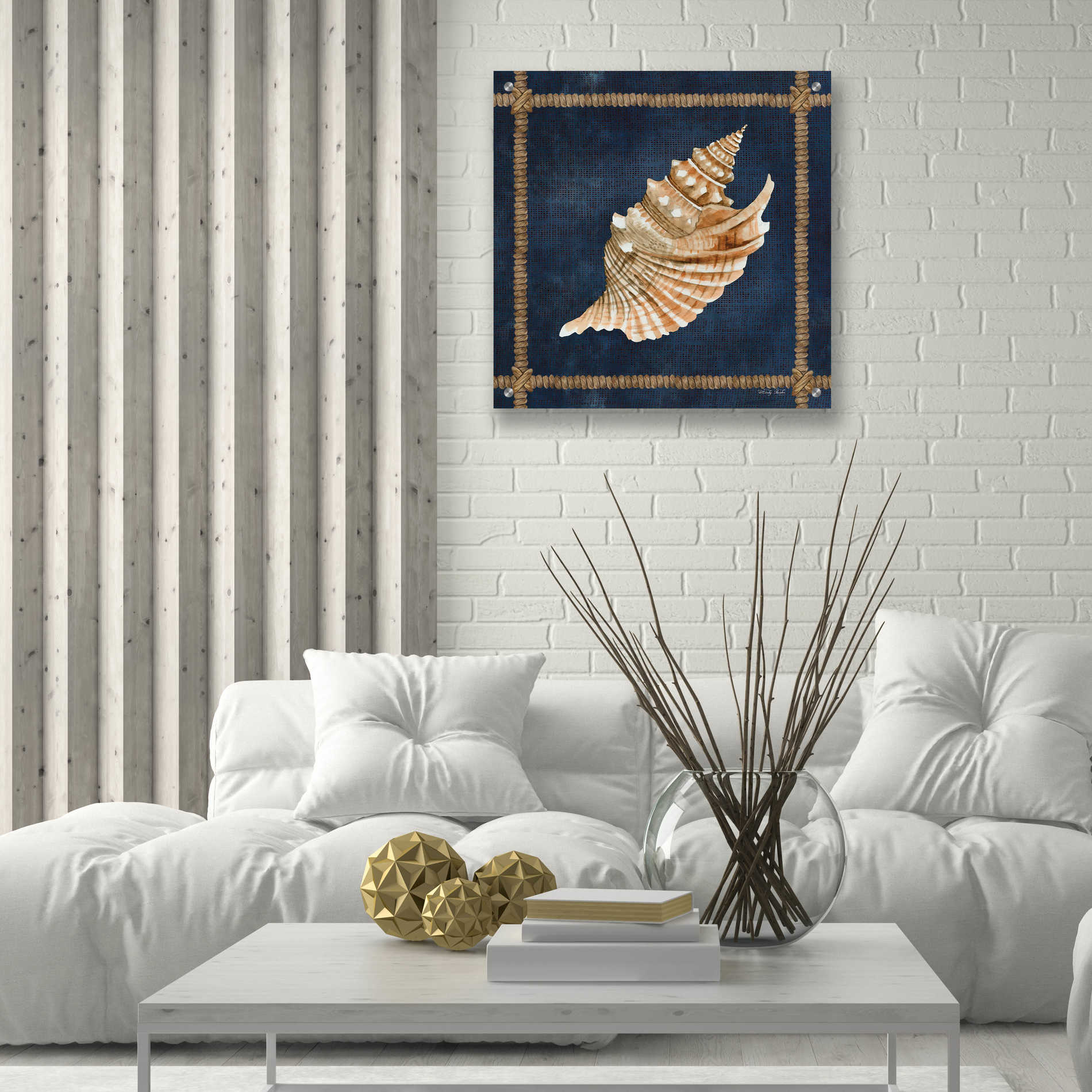 Epic Art 'Seashell on Navy V' by Cindy Jacobs, Acrylic Glass Wall Art,24x24