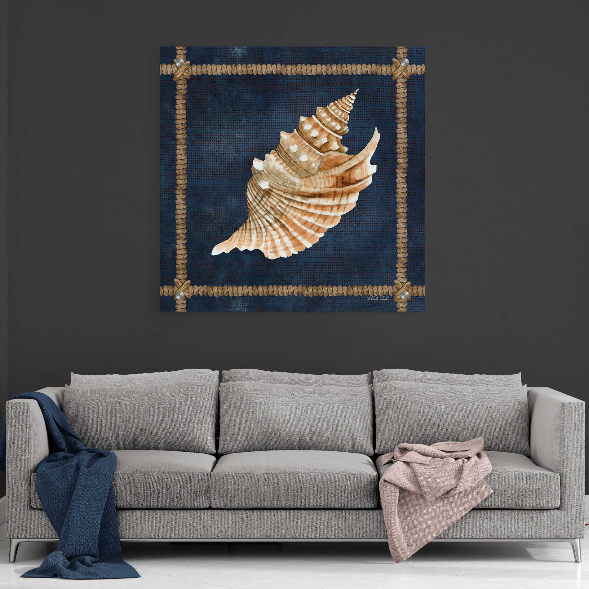 Epic Art 'Seashell on Navy V' by Cindy Jacobs, Acrylic Glass Wall Art,36x36