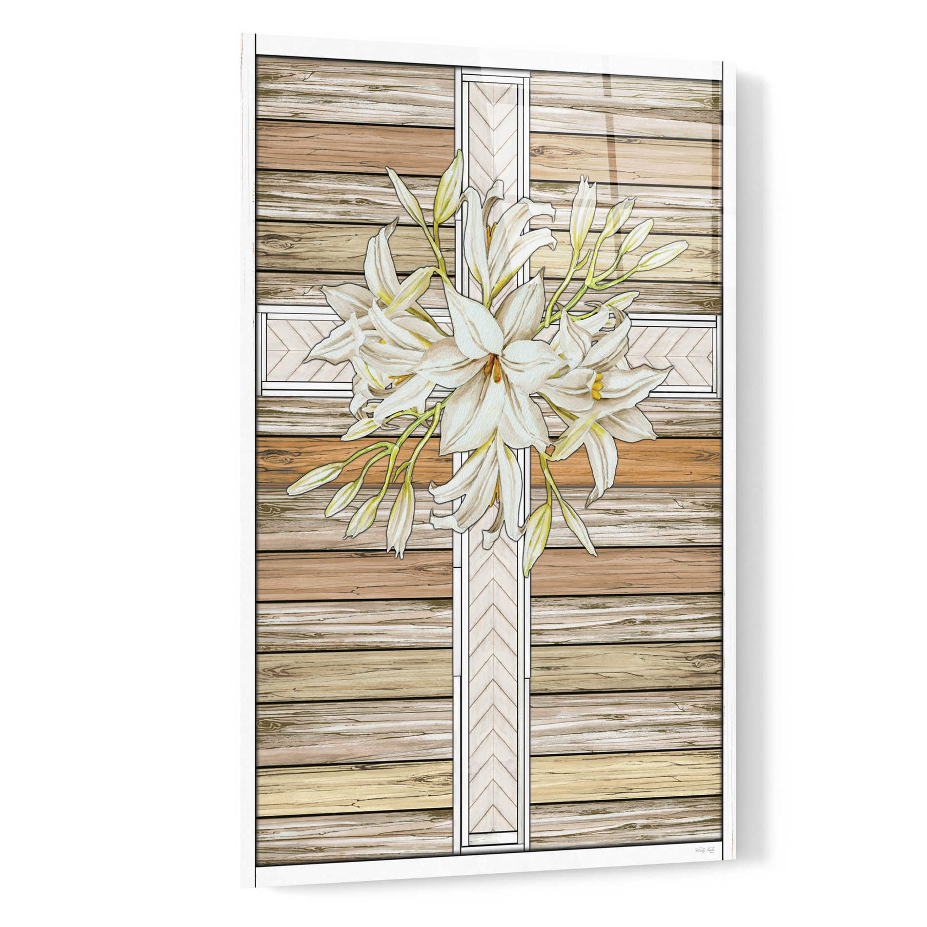 Epic Art 'Floral Cross' by Cindy Jacobs, Acrylic Glass Wall Art,16x24