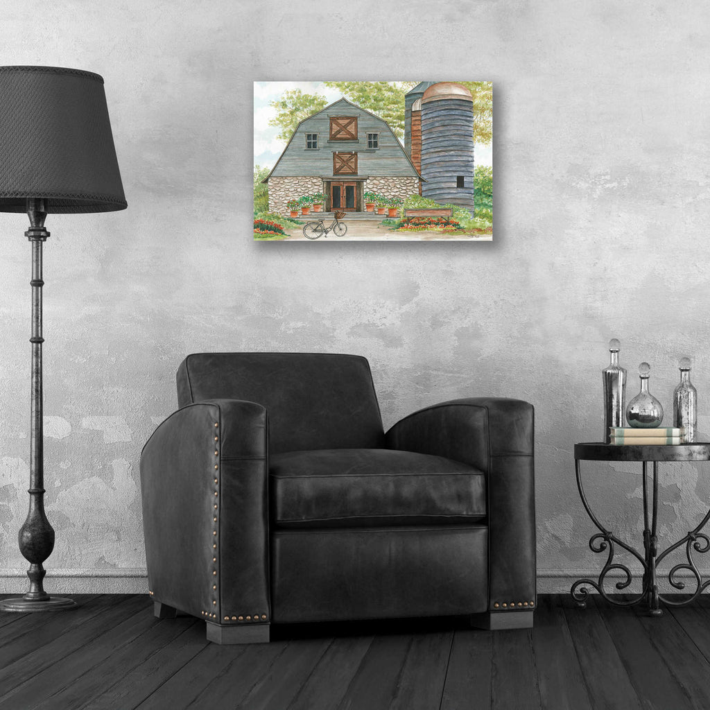 Epic Art 'Bluebird Barn' by Cindy Jacobs, Acrylic Glass Wall Art,24x16