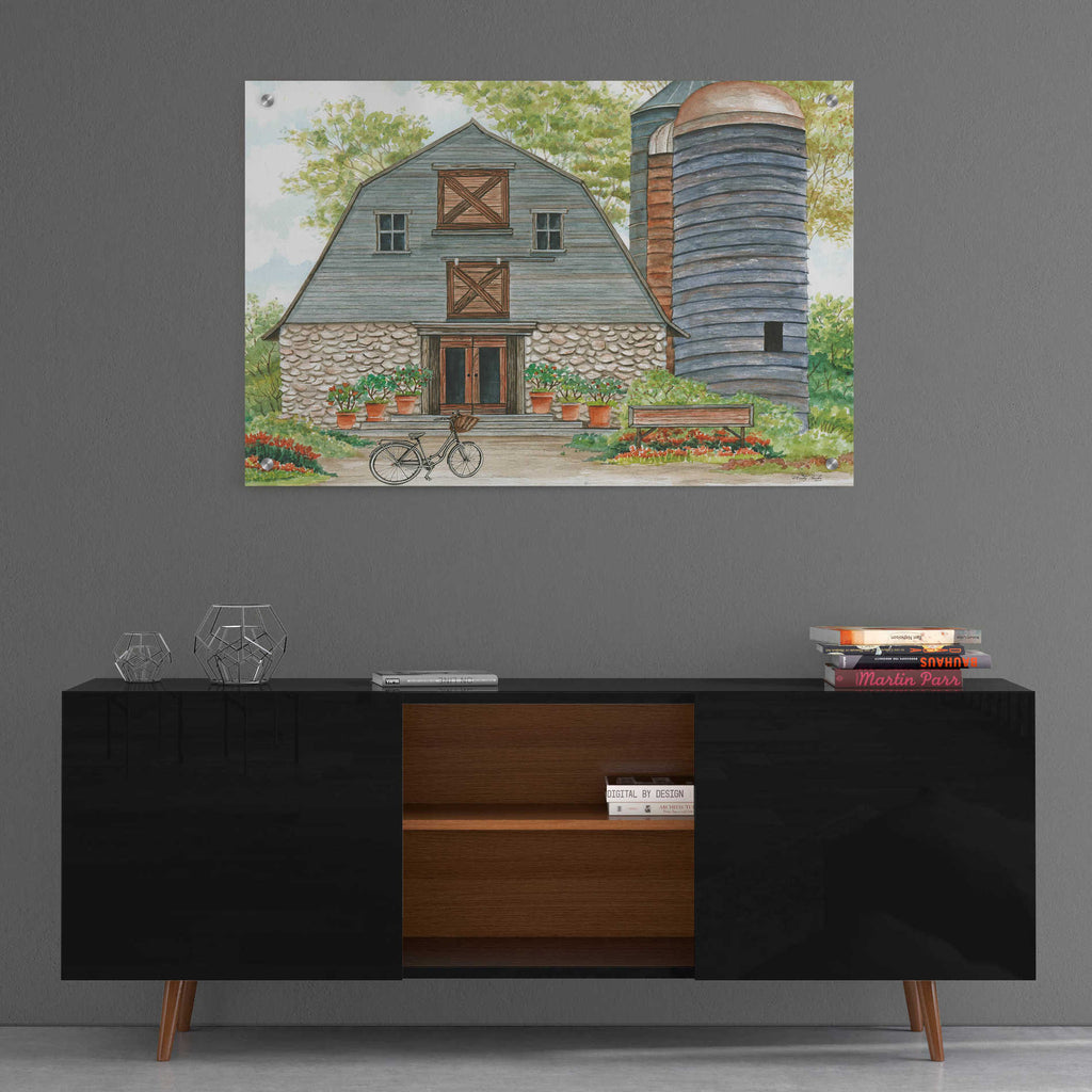 Epic Art 'Bluebird Barn' by Cindy Jacobs, Acrylic Glass Wall Art,36x24