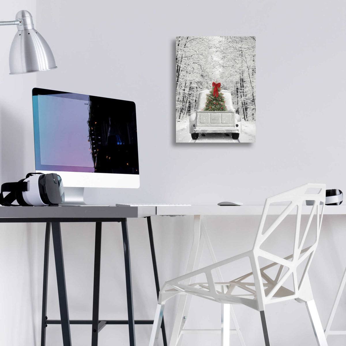 Epic Art 'Snowy Drive in a White Ford' by Lori Deiter, Acrylic Glass Wall Art,12x16