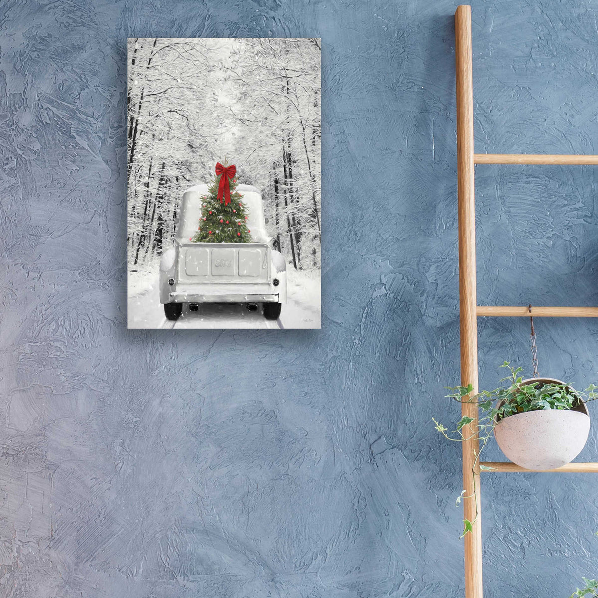 Epic Art 'Snowy Drive in a White Ford' by Lori Deiter, Acrylic Glass Wall Art,16x24