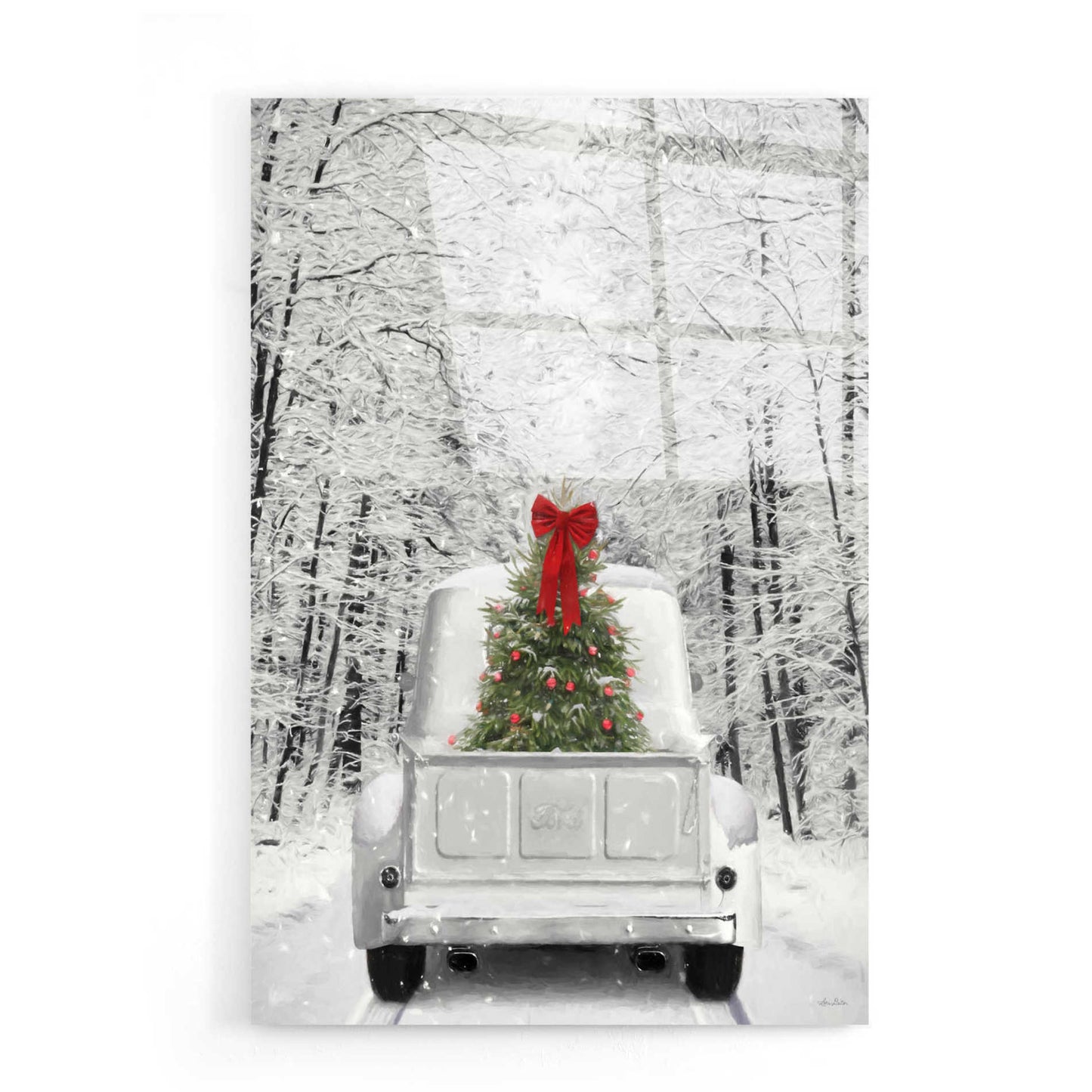 Epic Art 'Snowy Drive in a White Ford' by Lori Deiter, Acrylic Glass Wall Art,16x24