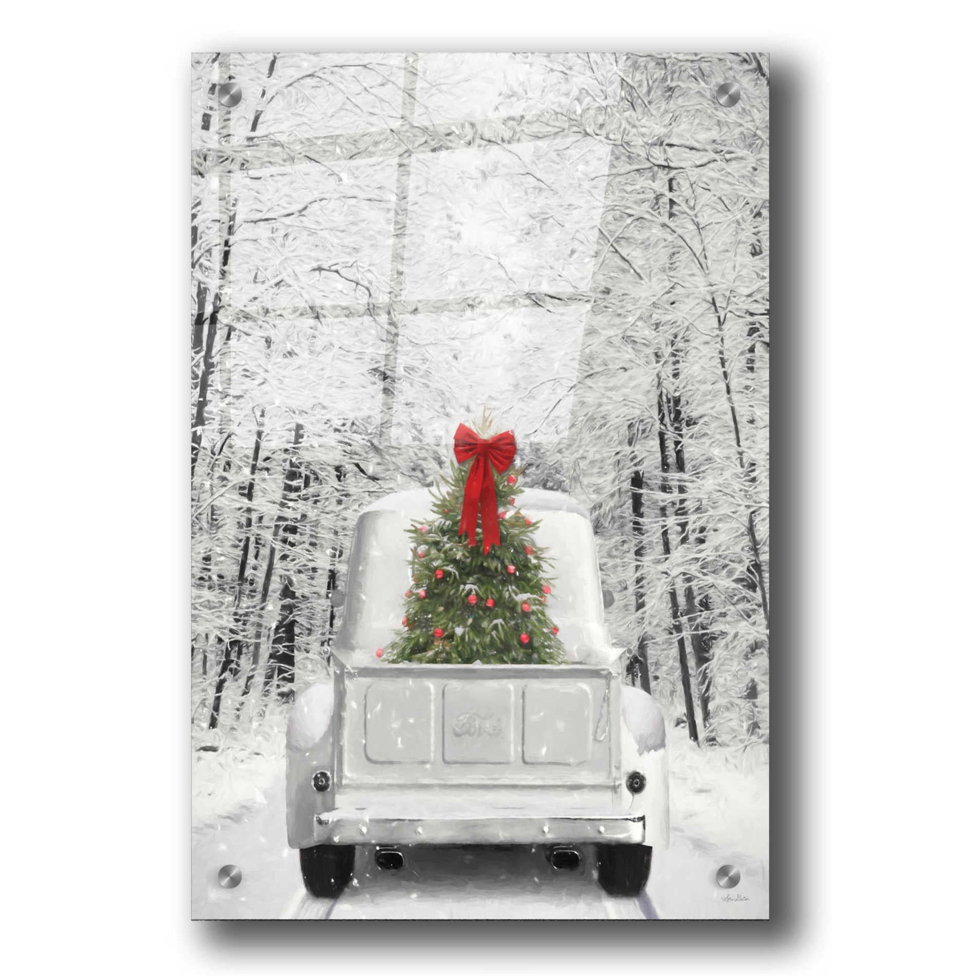 Epic Art 'Snowy Drive in a White Ford' by Lori Deiter, Acrylic Glass Wall Art,24x36