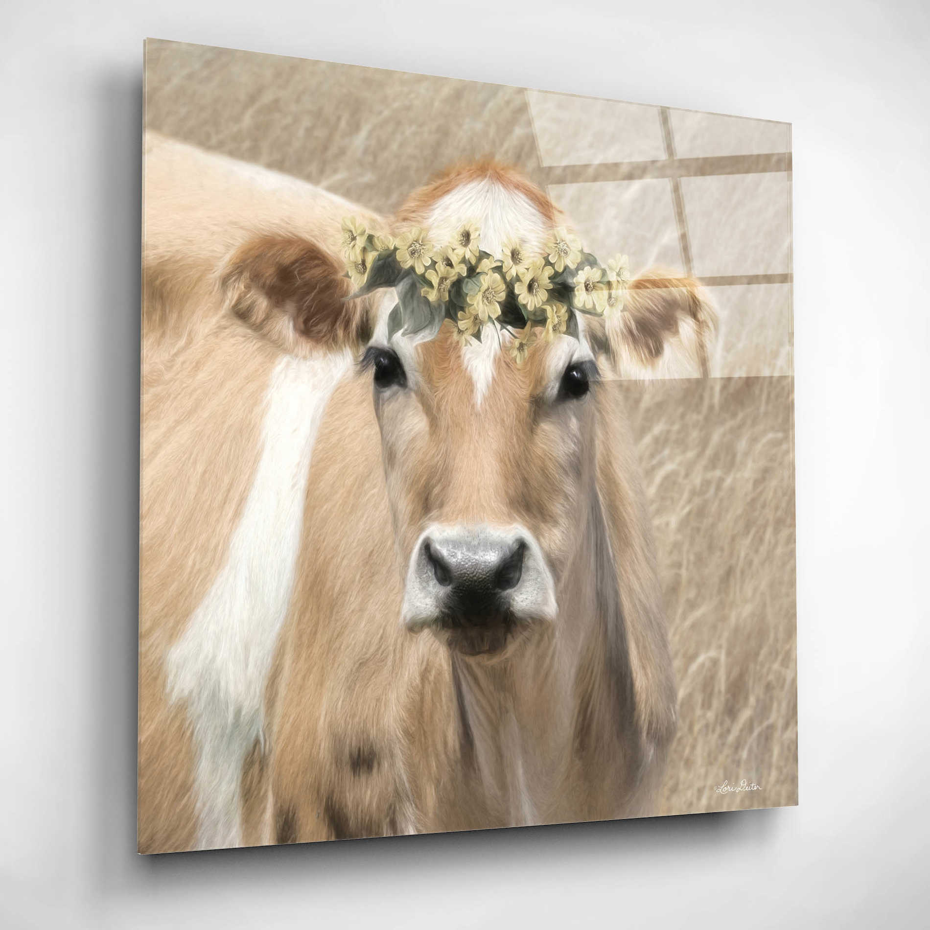Epic Art 'Floral Cow I' by Lori Deiter, Acrylic Glass Wall Art,12x12