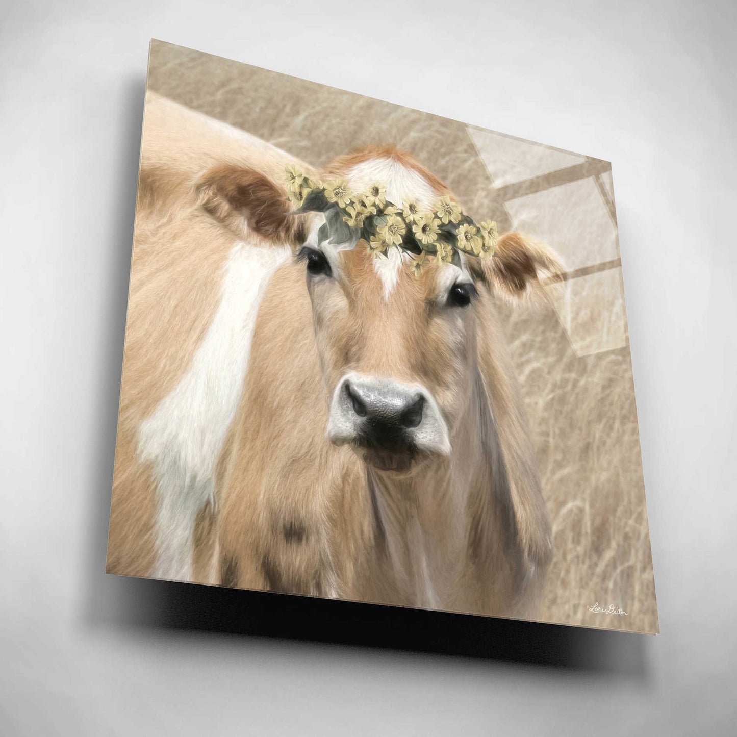 Epic Art 'Floral Cow I' by Lori Deiter, Acrylic Glass Wall Art,12x12
