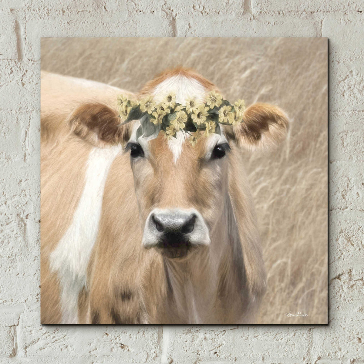 Epic Art 'Floral Cow I' by Lori Deiter, Acrylic Glass Wall Art,12x12